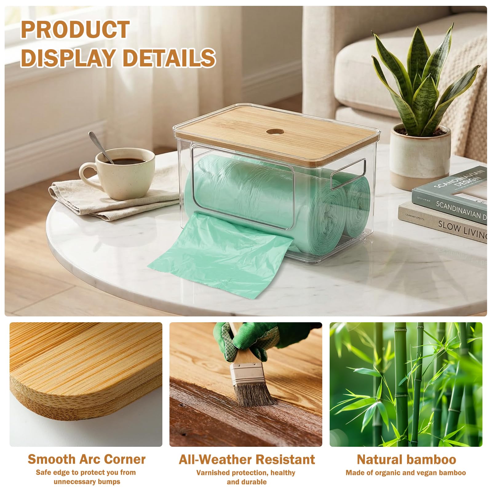 Trash Bag Dispenser, Stackable with Bamboo Top – Extra Large Garbage Bag Holder & Under Sink