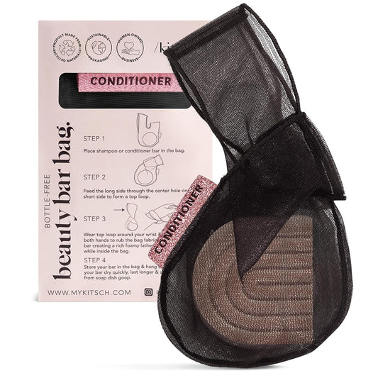 Kitsch Bar Soap Saver Bag – Patented Mesh Bag Soap Holder for Shampoo and Conditioner Bars - Extends Use & Prevents Soggy Mess - Recycled Mesh Beauty Pouch, Eco-Friendly – Black