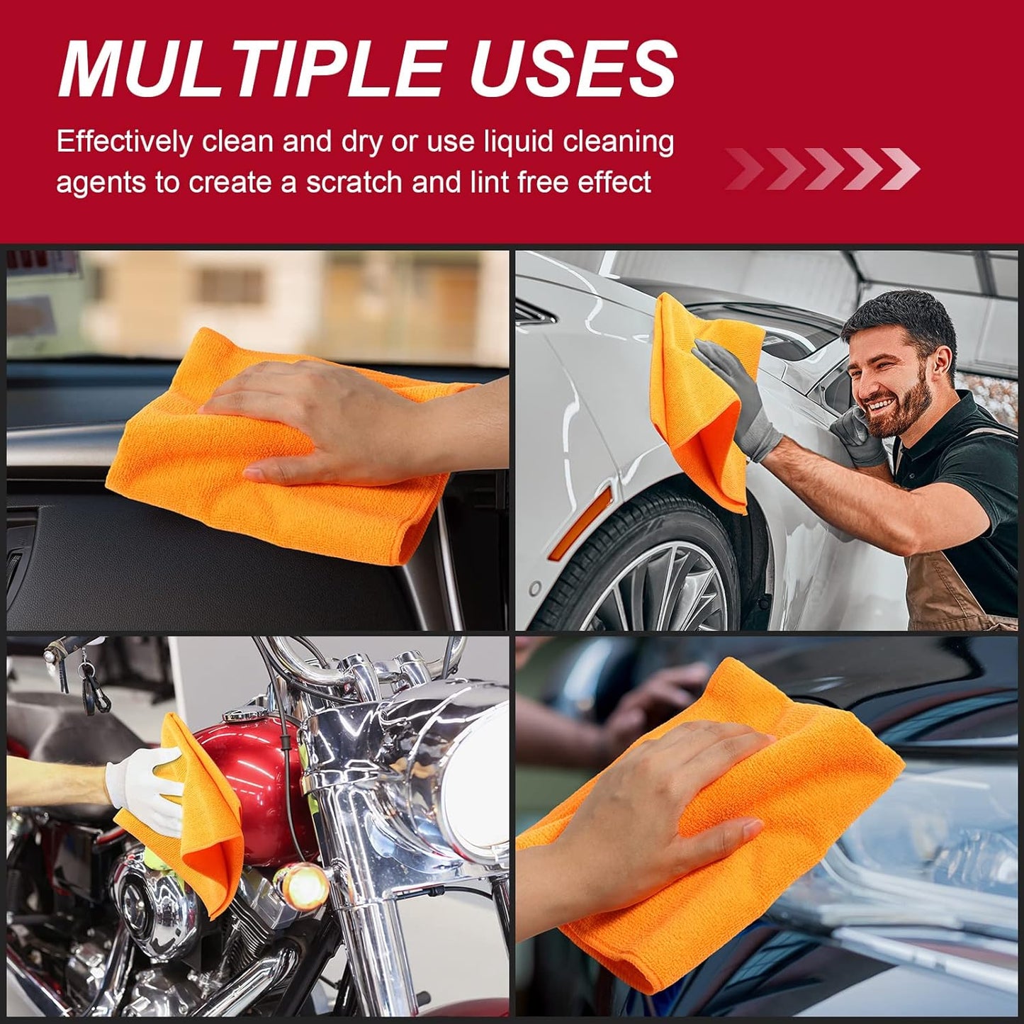 200 Pcs Microfiber Cleaning Cloth 16x16 Inch Microfiber Towels for Car Ultra Absorbent Cleaning Rags Reusable Lint Free Streak Free Detailing Towel for Car Washing Drying Dusting (Orange)