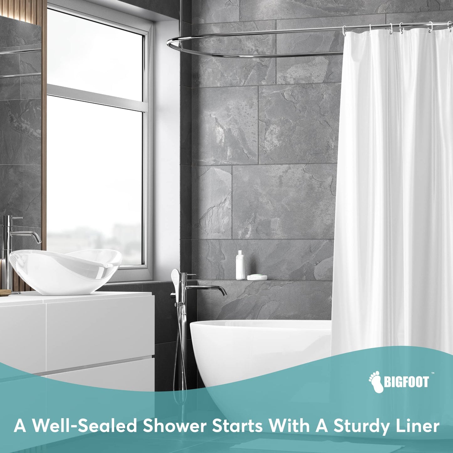 BigFoot Clear Shower Curtain - 72x72 Odorless Plastic with Magnets, Washable Long Bathroom Curtain