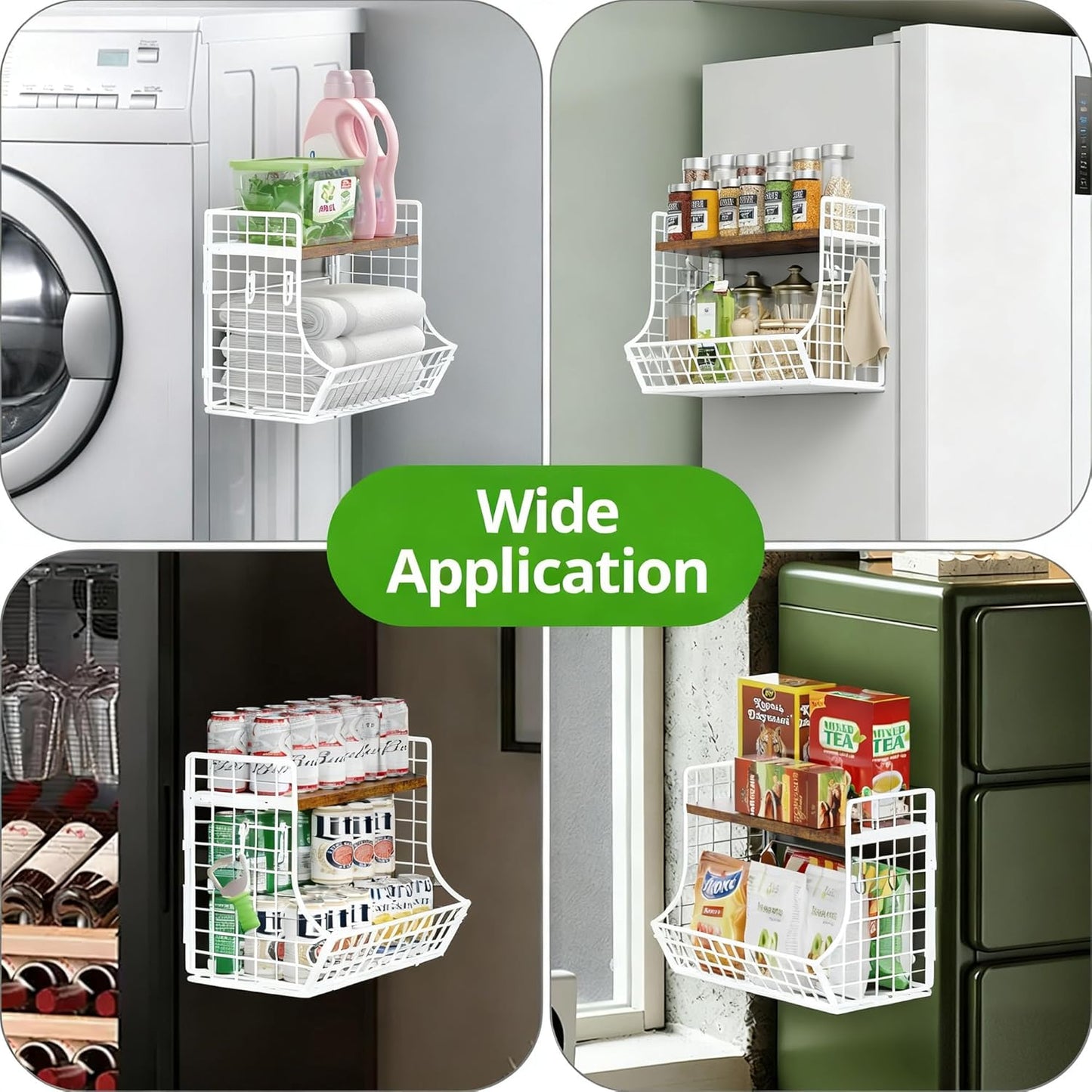 Magnetic Shelf for Fridge with Wood Lid, Fruit Potato and Onion Storage Bins, Pantry Organizers and Storage, Strong Magnetic Spice Rack for Refrigerator, Kitchen Counter and Laundry Room (Large)