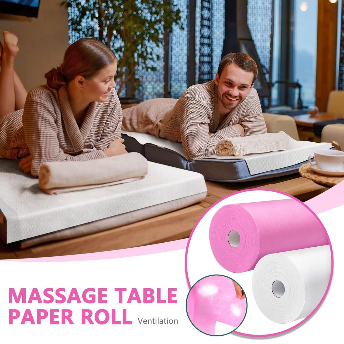 Tudomro 2 Roll Disposable Non Woven Bed Sheets 24 x 71 Inch Massage Table Paper Covers Non Woven Fabric Massage Sheets Waterproof Spa Breathable Bed Cover for Beauty Salon, Hotels(White, Pink)