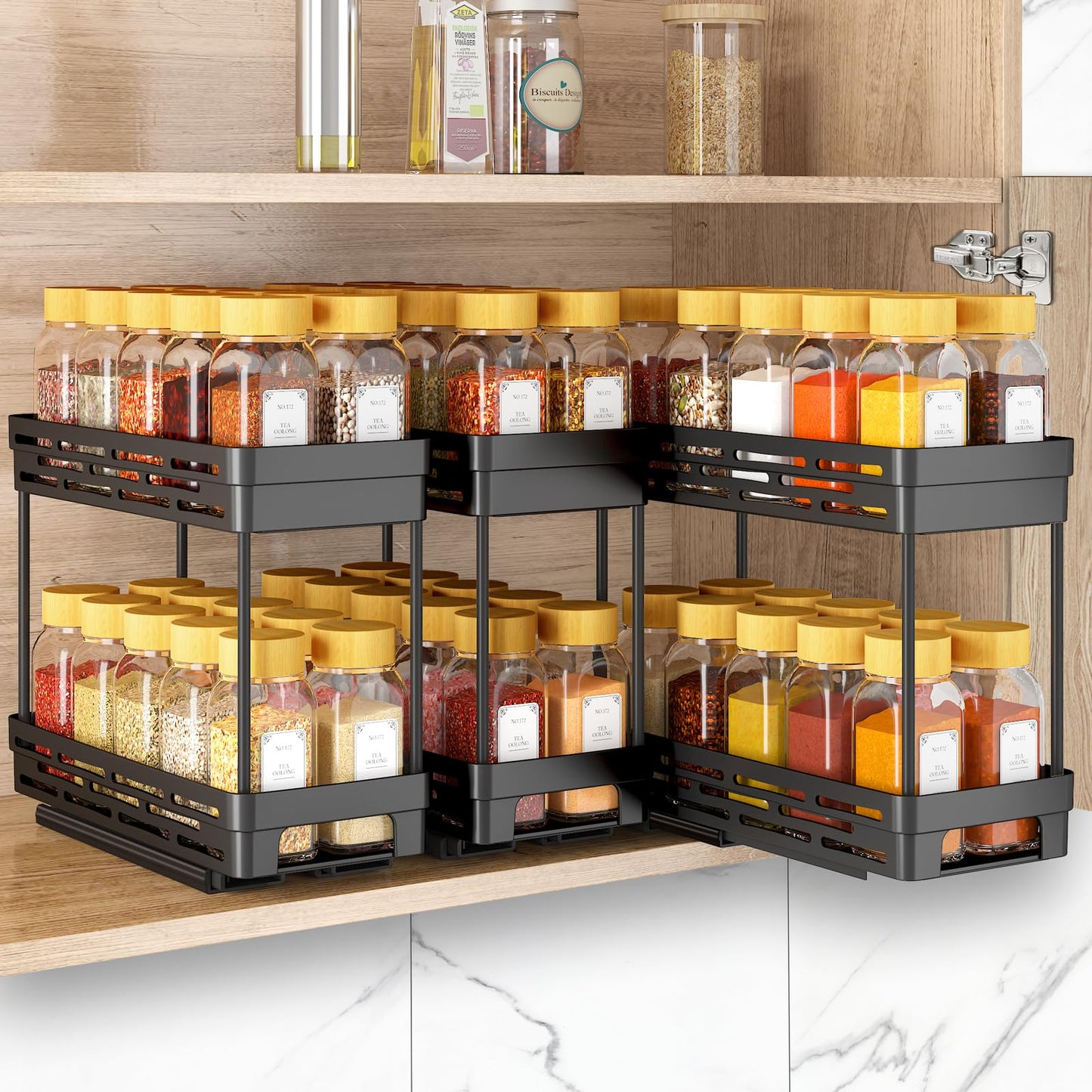 Pull Out Spice Rack Organizer for Cabinet, 3 Packs Slide Out Spice Racks Organizer, Spice Cabinet