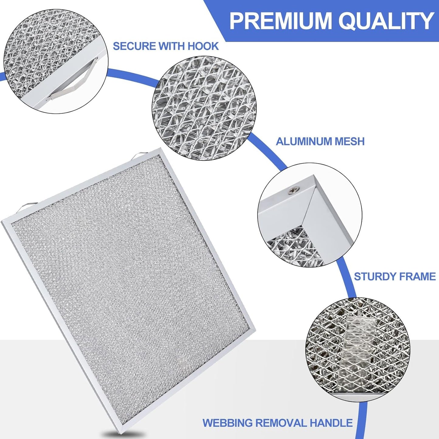 S99010430-002 Range Hood Filter 15-3/4" x 13-7/8" x 3/8", 2 Pack Aluminum Mesh Grease Range Hood Filter Compatible with Broan Nutone Kitchen Exhaust Fan Filters 4512880 99010430-002