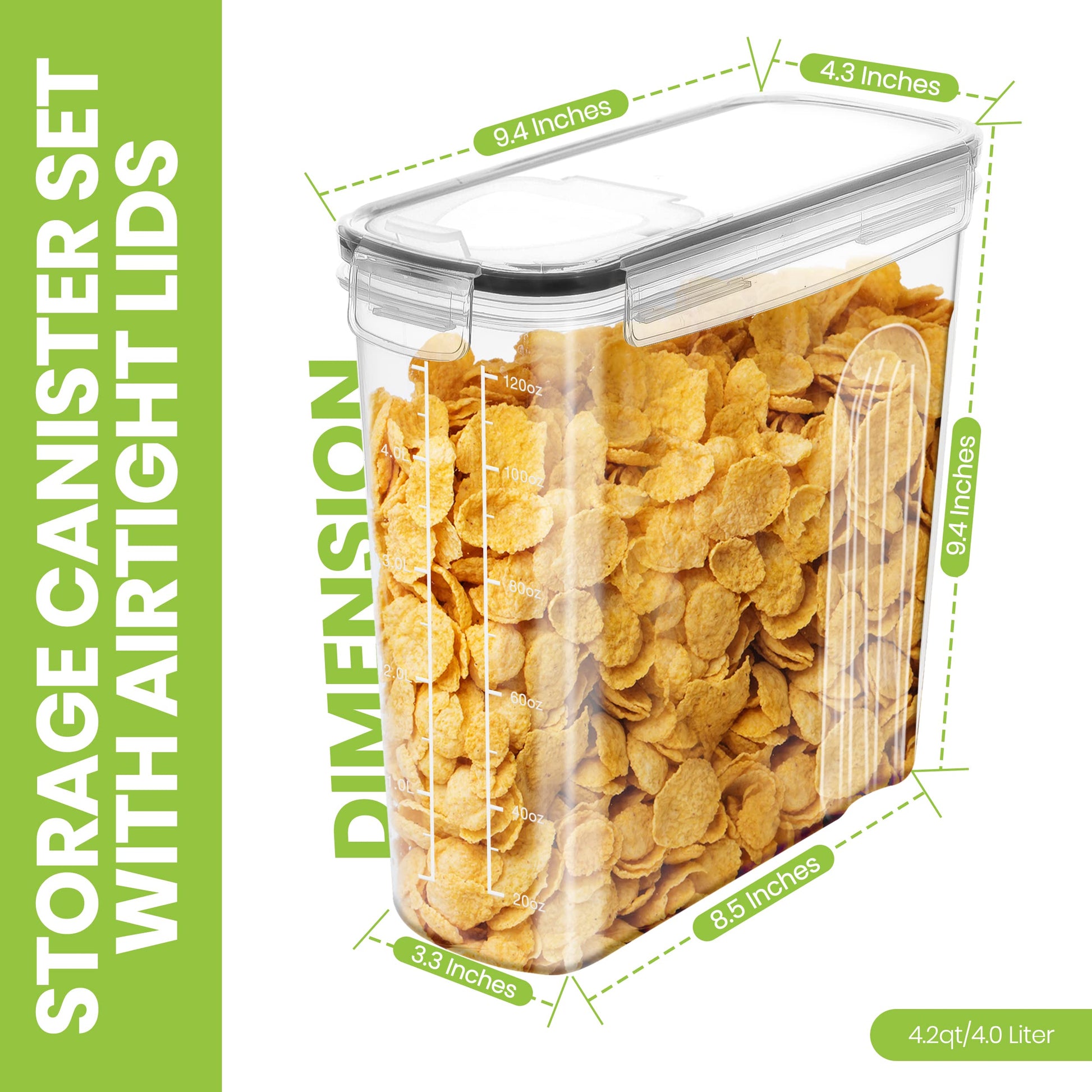 Utopia Kitchen Cereal Containers Storage Set with Lids, 4 Pack, 4L, Clear