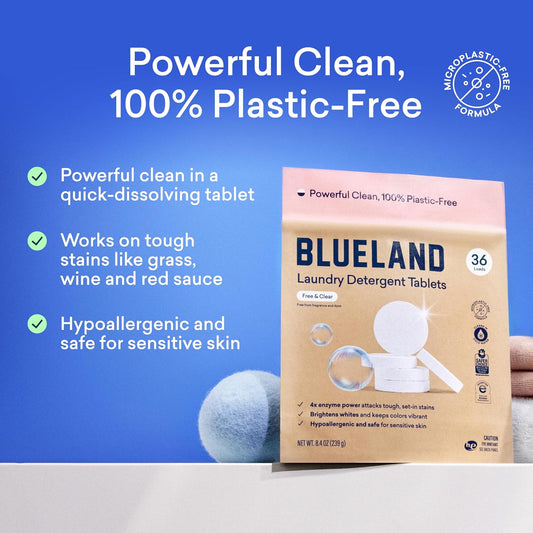 BLUELAND Laundry Detergent Tablets, 120 Count, Plastic-Free Eco-Friendly Pods, Sheets, Liquid
