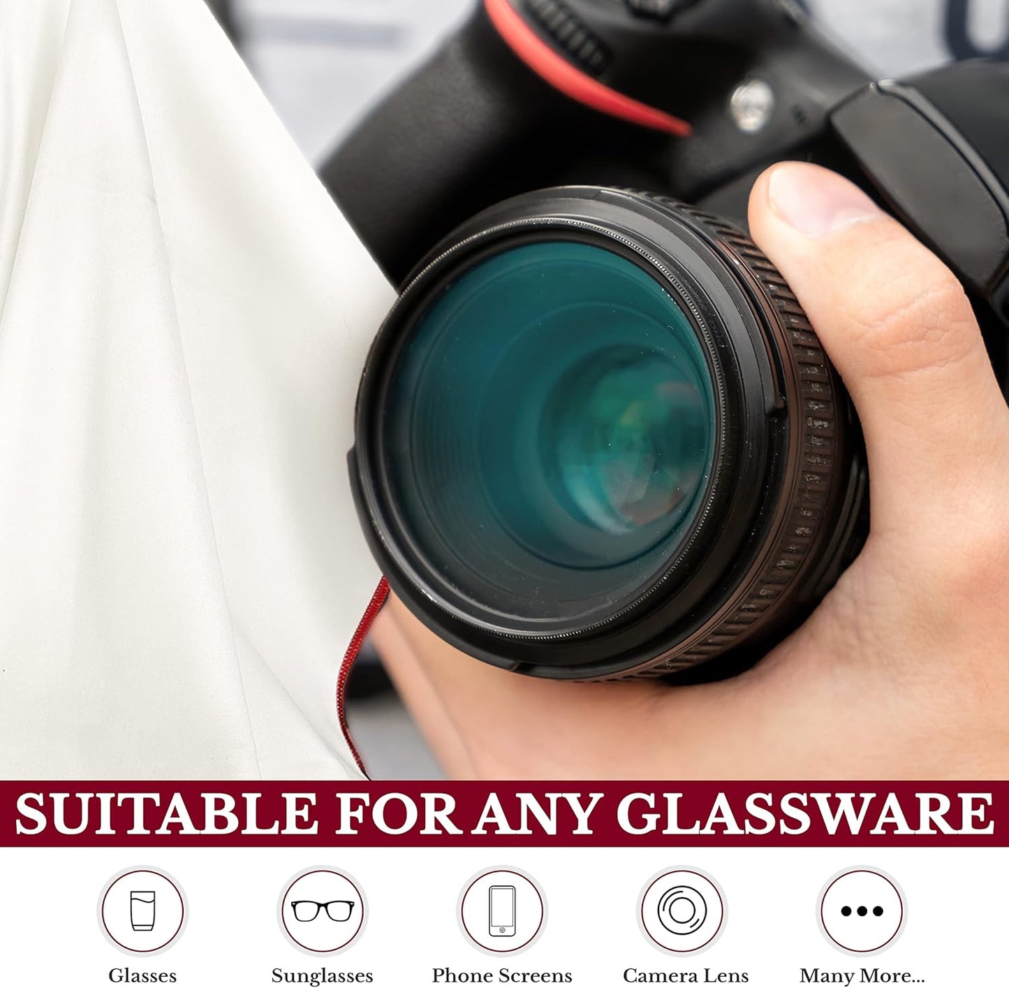 The 2-Pack Premium Microfiber Wine Glass Polishing Cloths, Large Lint-Free Drying Towels for Glasses, Stemware, Glassware, Camera Lenses, 25 Inch X 20 Inch (White, 2 Count)