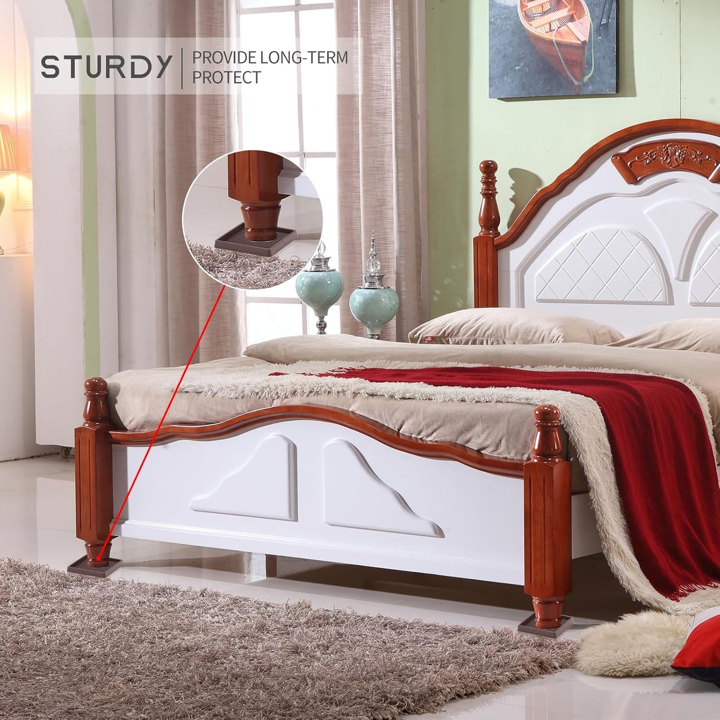 Non Slip Furniture Pads, 1.5” Round Rubber Caster Cups, 12 Pcs Furniture Coasters, Anti-Slip Gripper, Anti Slide Furnitures Feet Floor Protectors for Bed Couch Stoppers - Brown