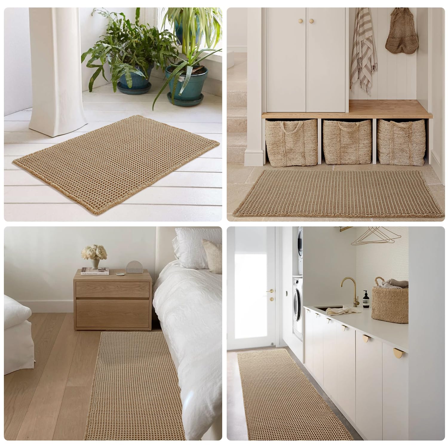 TYUU Waffle Bath Mat, Boho Bathroom Rugs Non Slip Washable, 30x20 Khaki