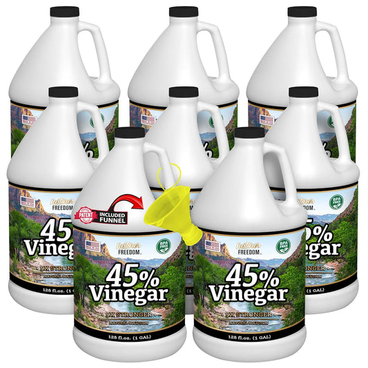 Nature's Freedom 45% Concentrated Vinegar with Funnel, 8 Gallons - Dilutes to 72 Gallons - 9x Strength Multi-Purpose Solution