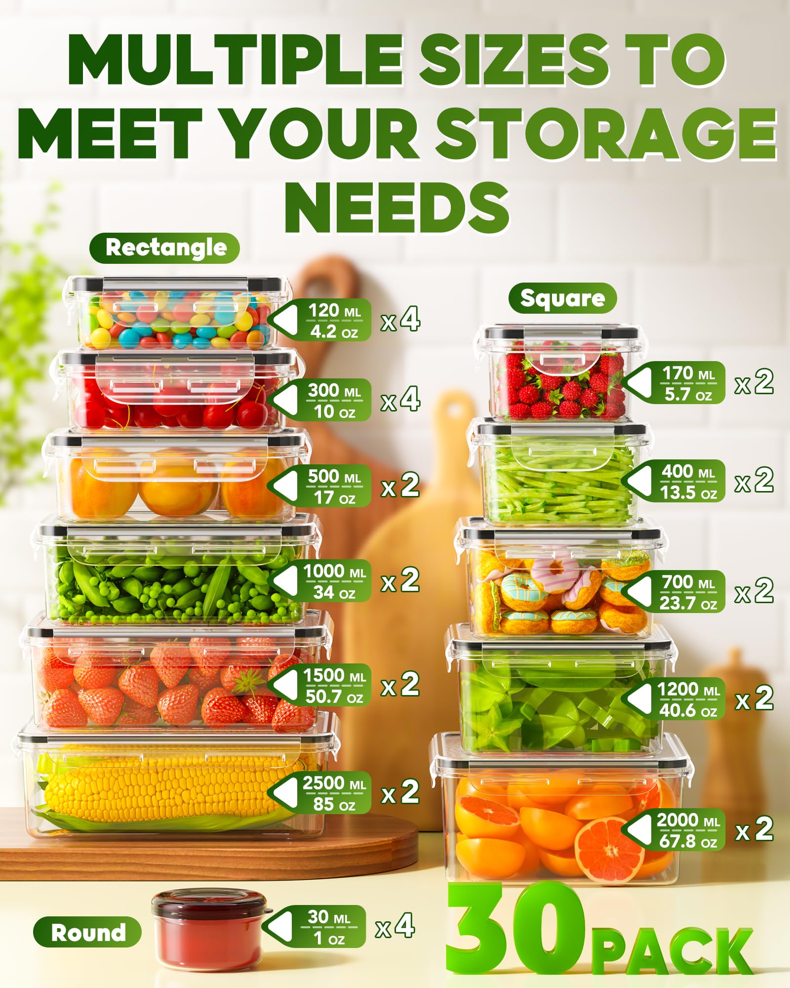 KEMETHY 60 PCS Food Storage Containers with Lids, Plastic Food Containers