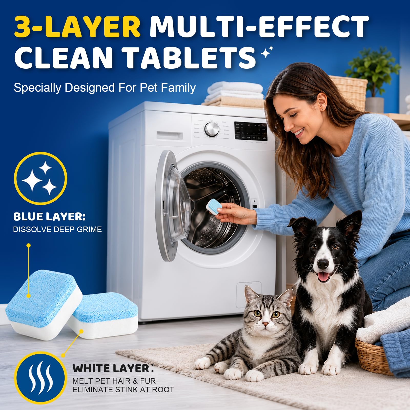 Tezii Simax 28 Pack Washing Machine Cleaner for Pet Owners, Natural Enzymes Lift Embedded Pet Hair