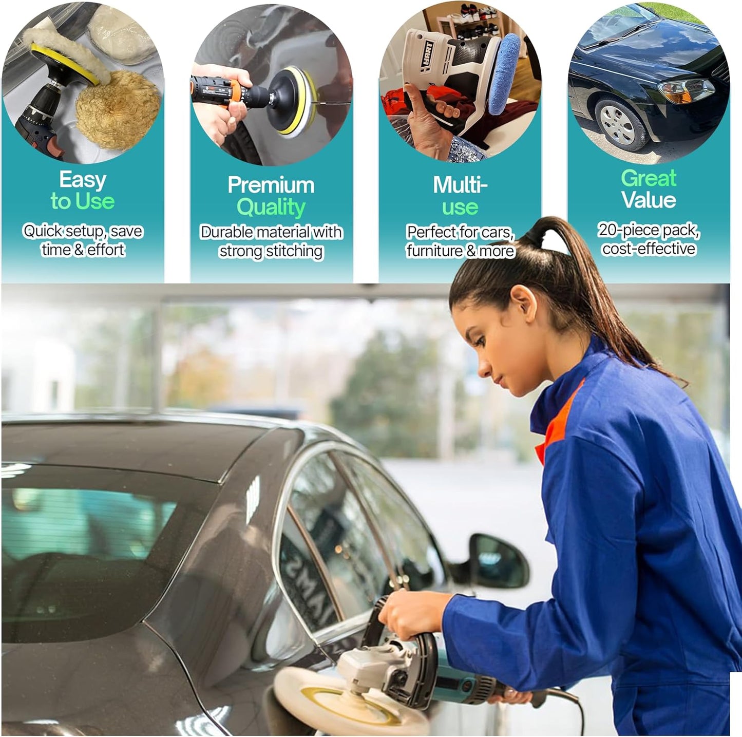 6 Pack Buffing Pads, Polishing Pad Covers, Microfiber & Wool for 5–6 Inch Buffer Polisher; Car Buffer Accessories for Car Detailing Kit; Wax, Polishing Compound & Polish Finishing, Durable Set