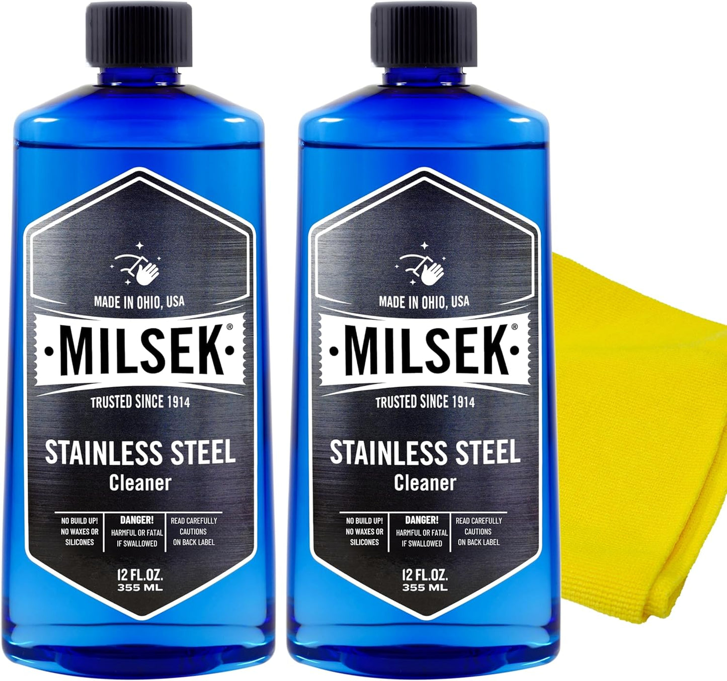 Milsek Stainless Steel Cleaner - Multipurpose Cleaning Supplies for Home and Kitchen Appliances, Sink, Stovetop, Dishwasher, Microwaves and Refrigerators - 12 Fl Oz (Pack of 2) with Microfiber Towel