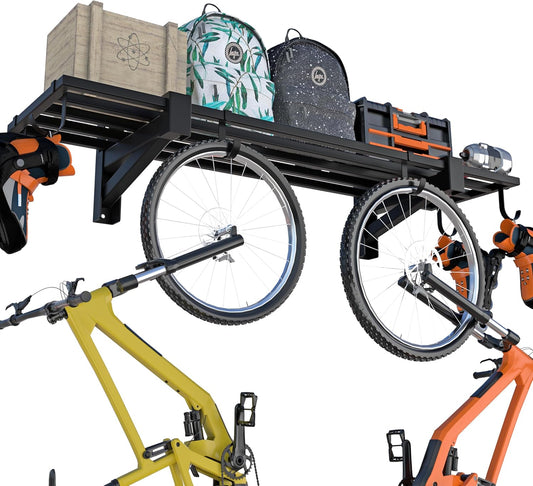 1-Pack Garage Wall Shelving,Heavy Duty Garage Storage Shelves, Wall Mounted Storage Shelving with 6 Hooks, 250LB Capacity, Black