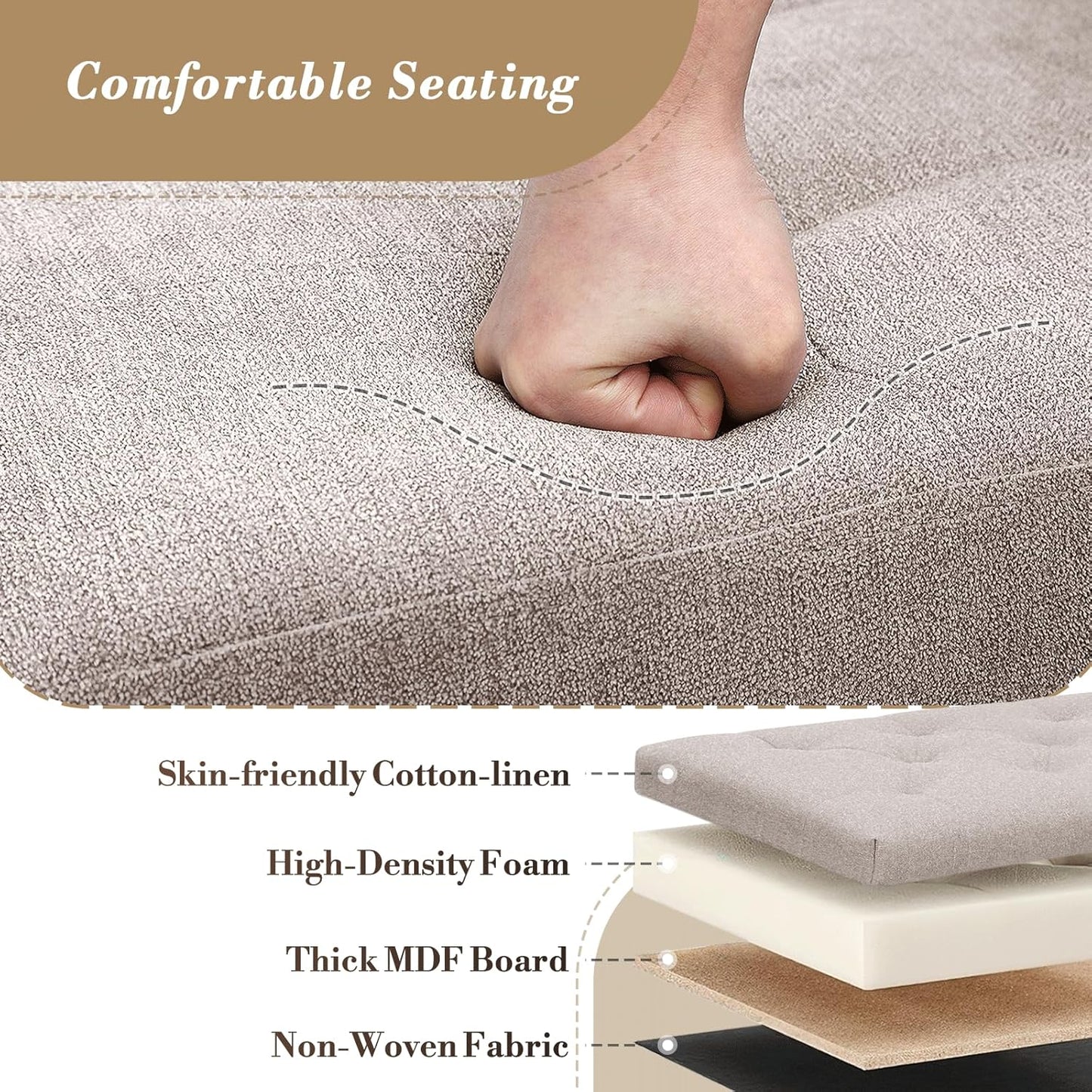 Athena Collection 15" Storage Ottoman Bench Folding Bench with 40L Hidden Storage, Small Cube Ottoman Linen Foot Rest Stool Chest with Flipping Lid for Living Room, Bedroom, Entryway, Sandy Beige