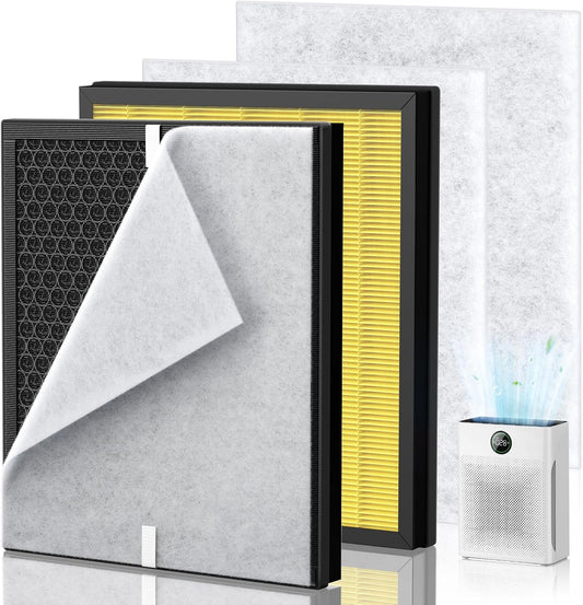 PR1 Replacement Filter for Mooka PR1 Air Purifier for Home Large Room up to 2200sq.ft, 2 Pack 3-in-1 HEPA Activated Carbon, with 4Pcs Washable Filter for Pets，Yellow