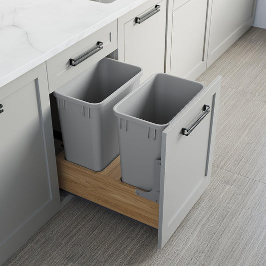 Dowell B18/B21 Wood Base Wastebasket Pullout with Two 35Qt Plastic Bins (4008 0218 35 * 2)