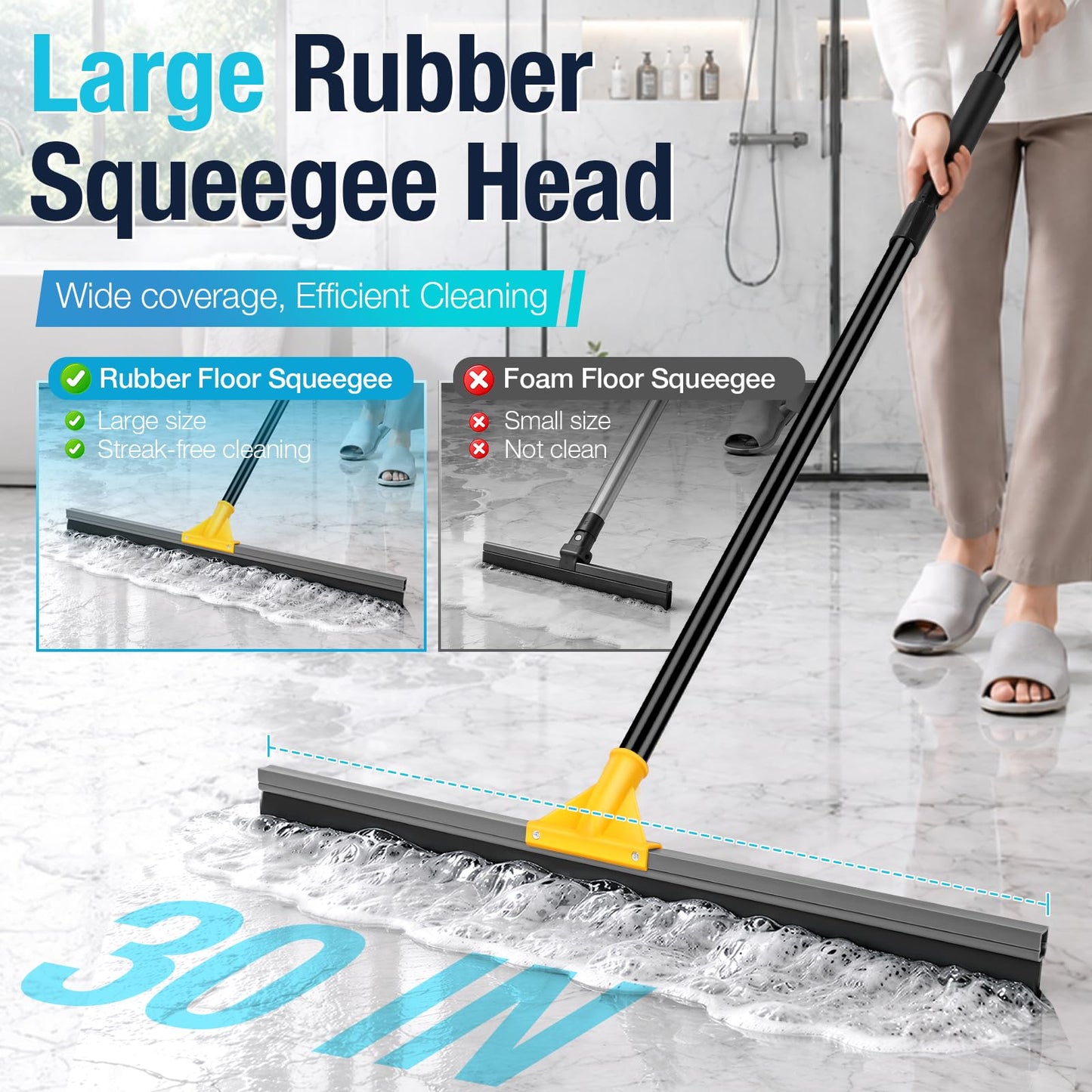 SOBONNE 30" Large Floor Squeegee Broom for Concrete Water Removal