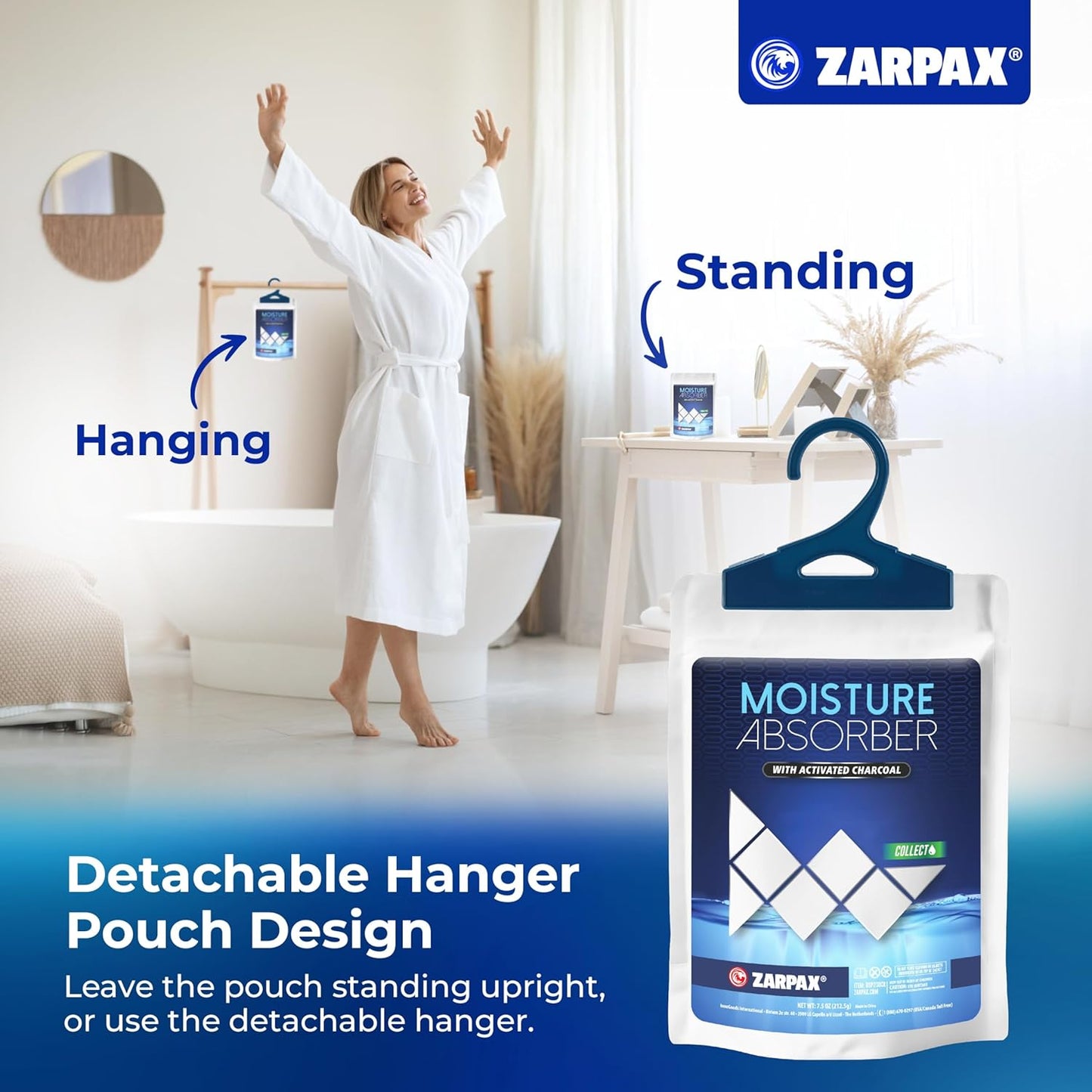 Moisture Absorber Sachets Activated Charcoal 7.5 oz/212g - Remove Excess Moisture In Air & Odor - Desiccant Dehumidifier for Closet, Drawer, Storage - Dampness & Humidity Control - Set of 5