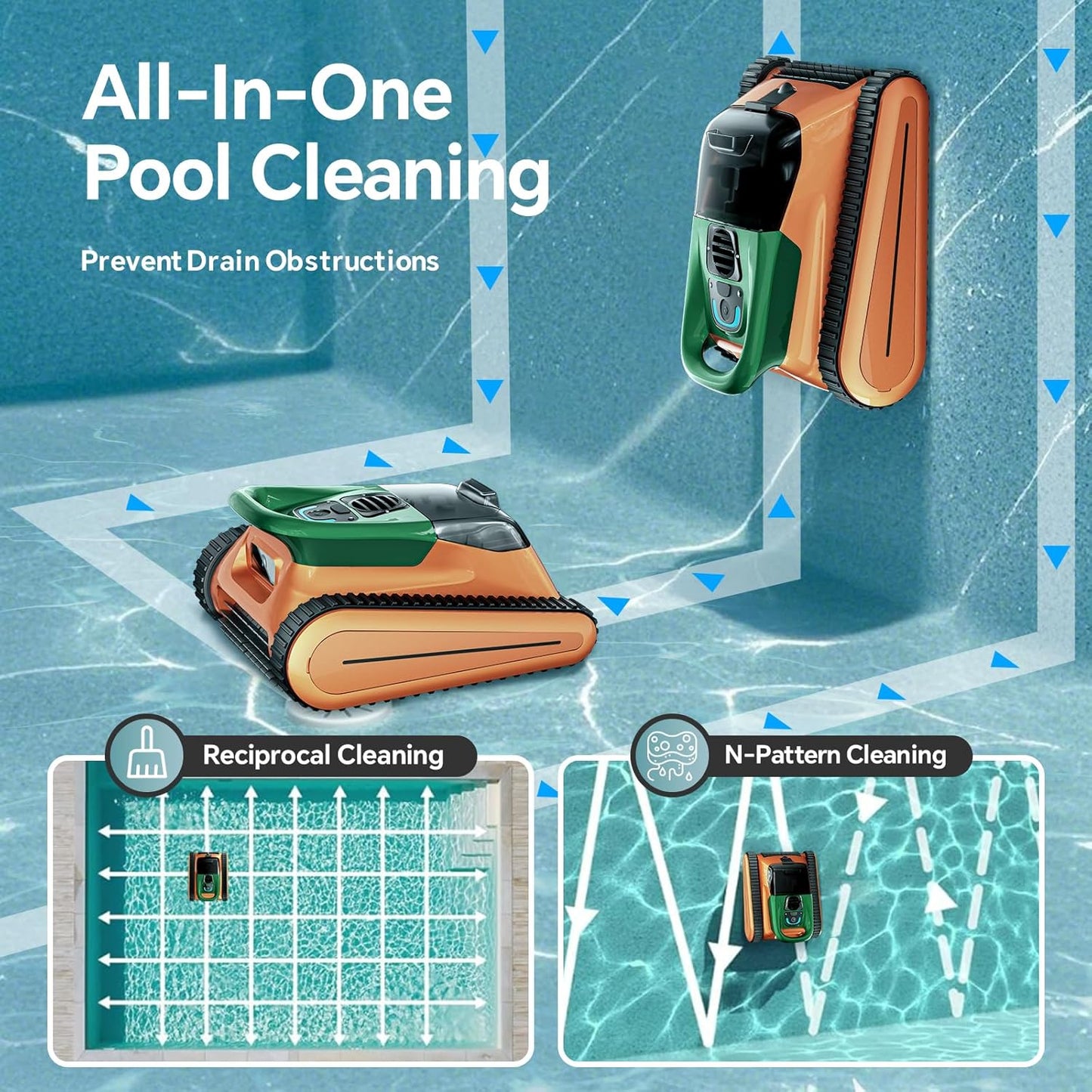 Cordless Robotic Pool Cleaner -Pool Vacuum 180W Brushless Motor, 45,000Pa Suction, Wall Climbing, Sonar Navigation, 3 Modes Automatic Pool Robot for Inground & Above-Ground Pools Up to 2150 Sq. Ft.