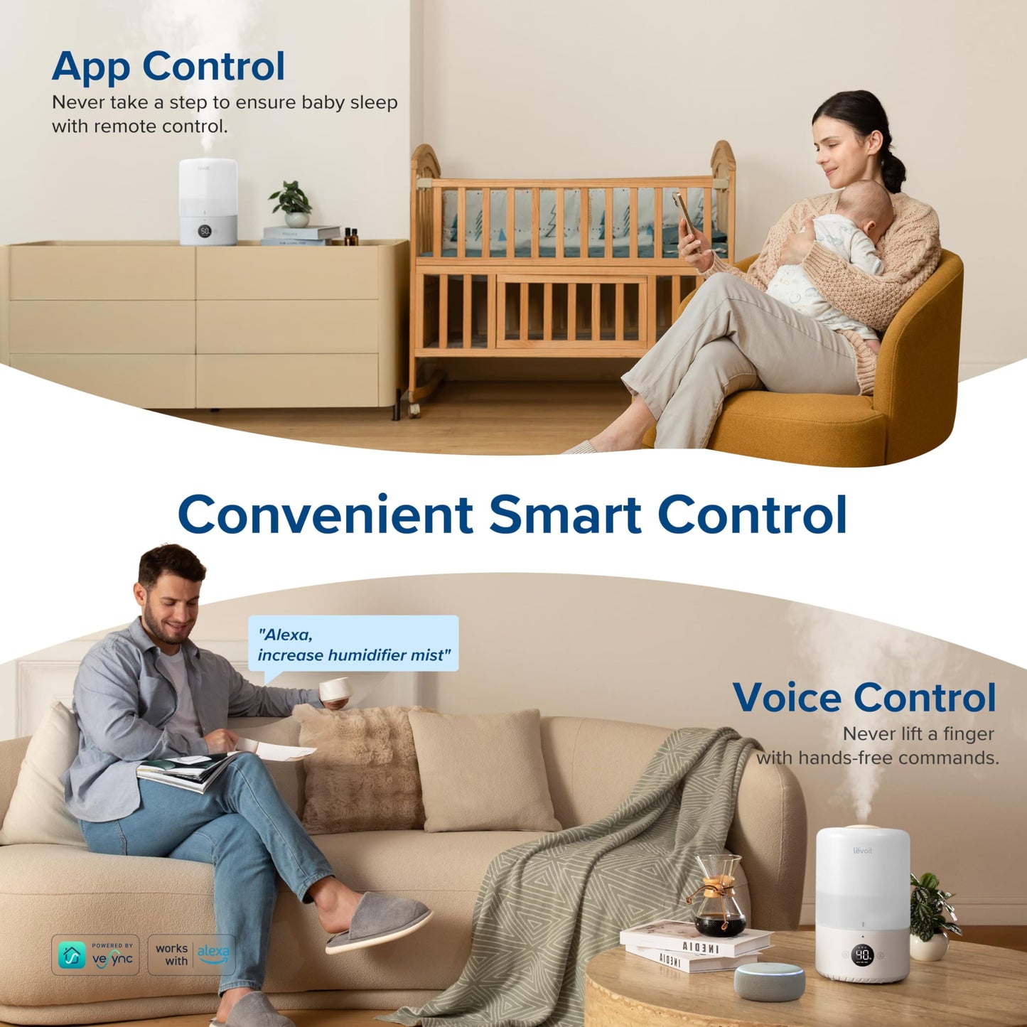 Levoit Smart Cool Mist Top Fill Humidifiers for Bedroom with Sensor, 3L