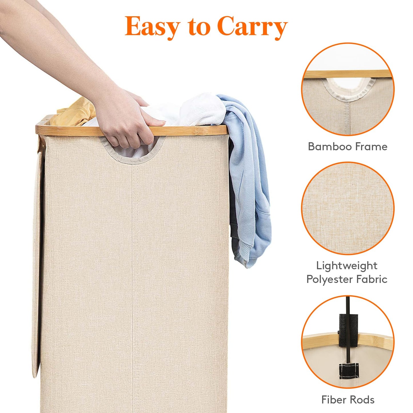 Lifewit 100L Laundry Basket with Lid, Clothes Hampers for Laundry with Bamboo Handles and 1