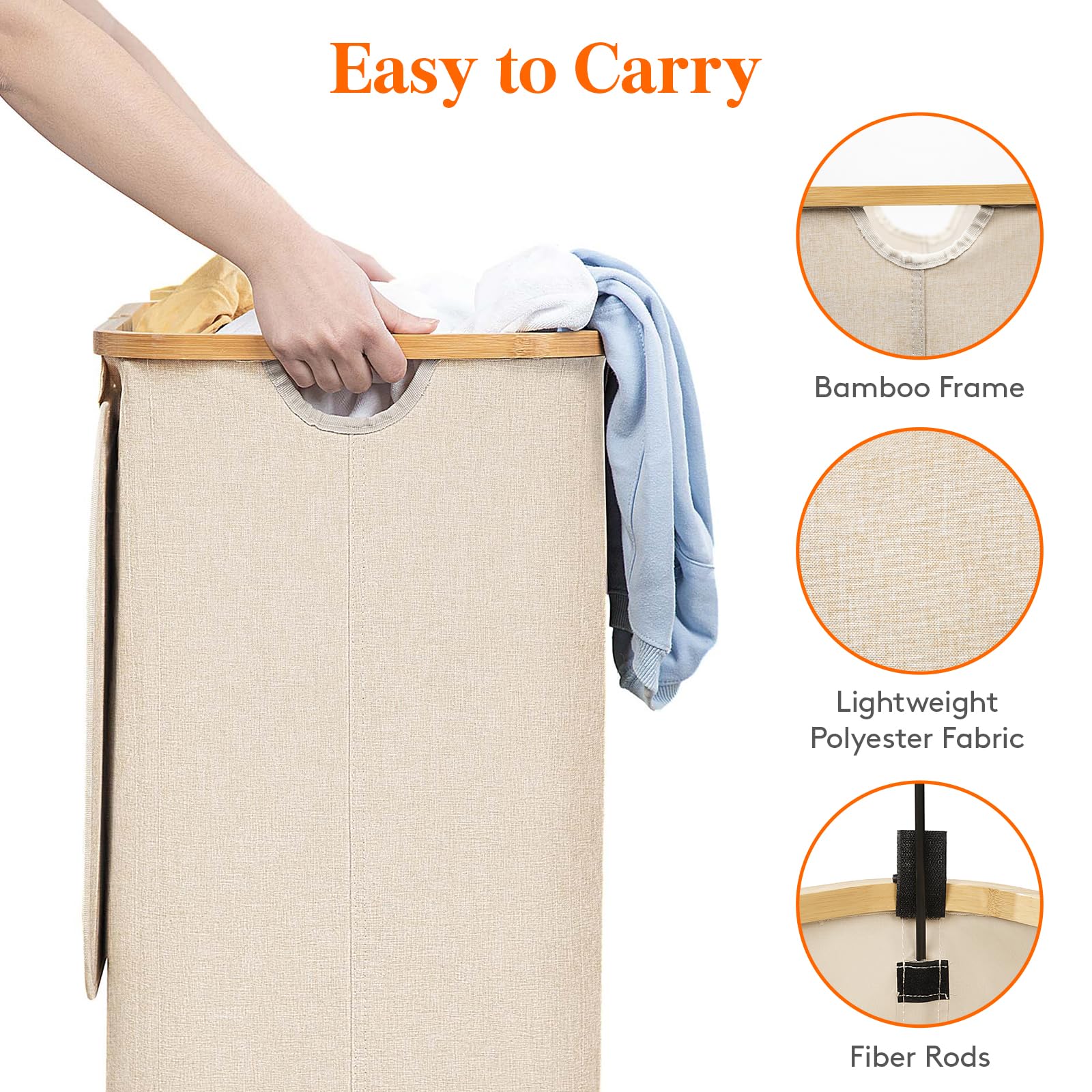 Lifewit 100L Laundry Basket with Lid, Clothes Hampers for Laundry with Bamboo Handles and 1