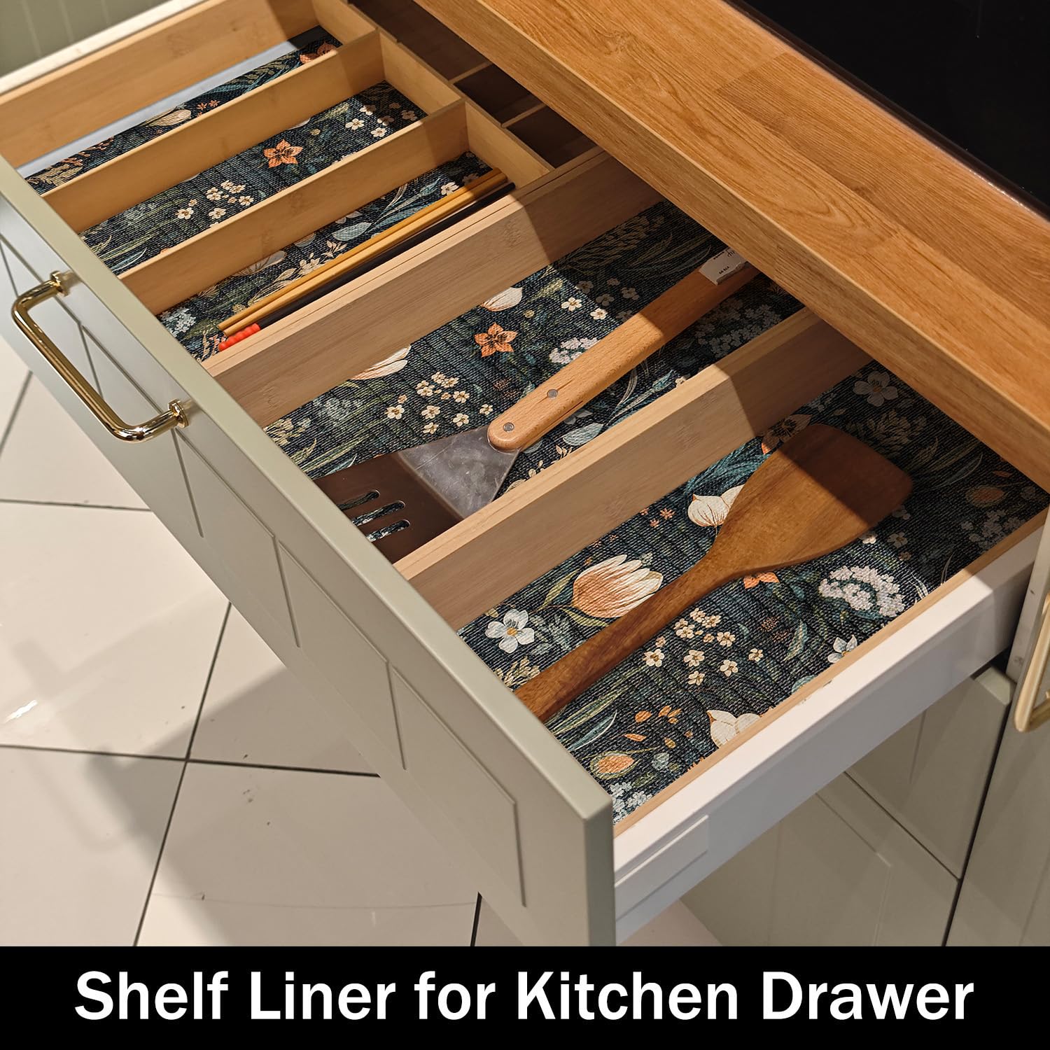 Amiitay Vintage Floral Drawer Liner, Non-Adhesive and Strong Non-Slip