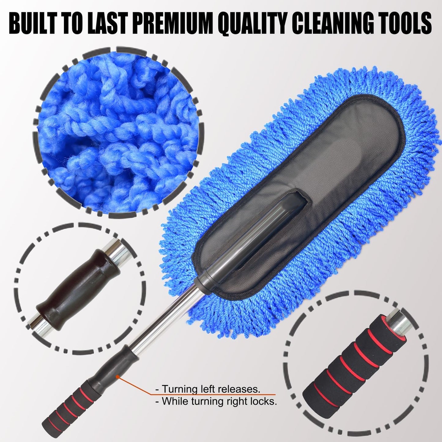 Car Wash Brush Duster Mop,Car Detailing Cleaning Kit,Wash Mitt,Microfiber Scratch-Free Safe for All Cars–Wet/Dry Use,Extendable with Handle 3 Pack
