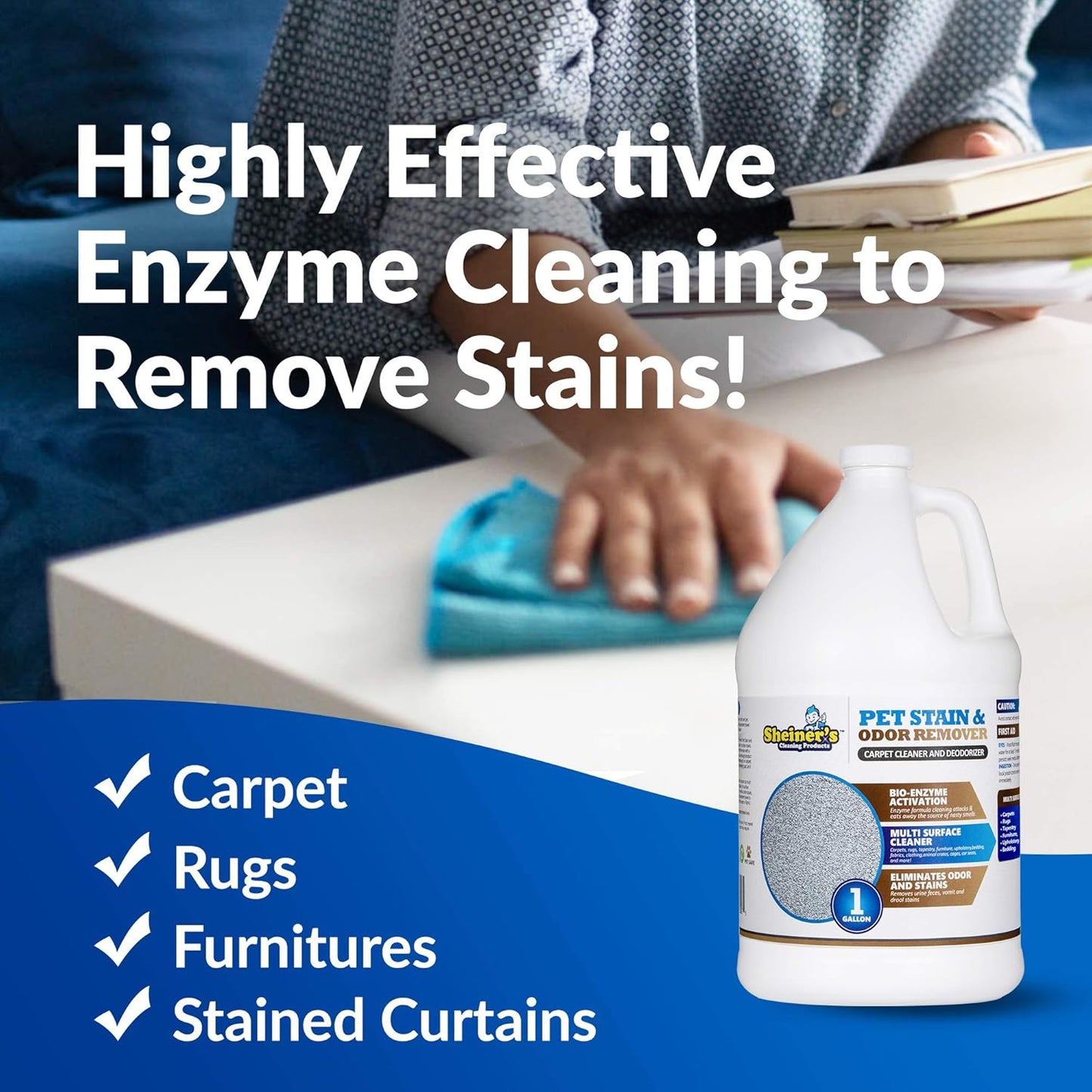Sheiner's Pet Urine Enzyme Cleaner & Urine Odor Eliminator, Advanced Cleaning Bio-Enzyme Cleaner Solution for Carpets, Rugs, Upholstery & Multi-Surfaces, Safe for Pets & Kids. (128 oz)