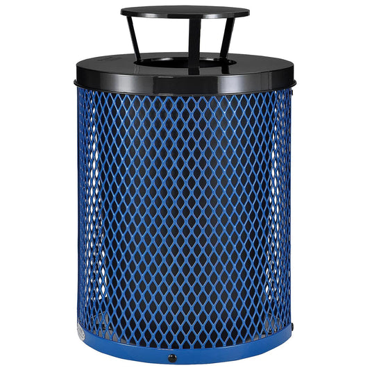 Global Industrial Outdoor Diamond Steel Trash Can with Rain Bonnet Lid and Plastic Liner, 36 Gallon