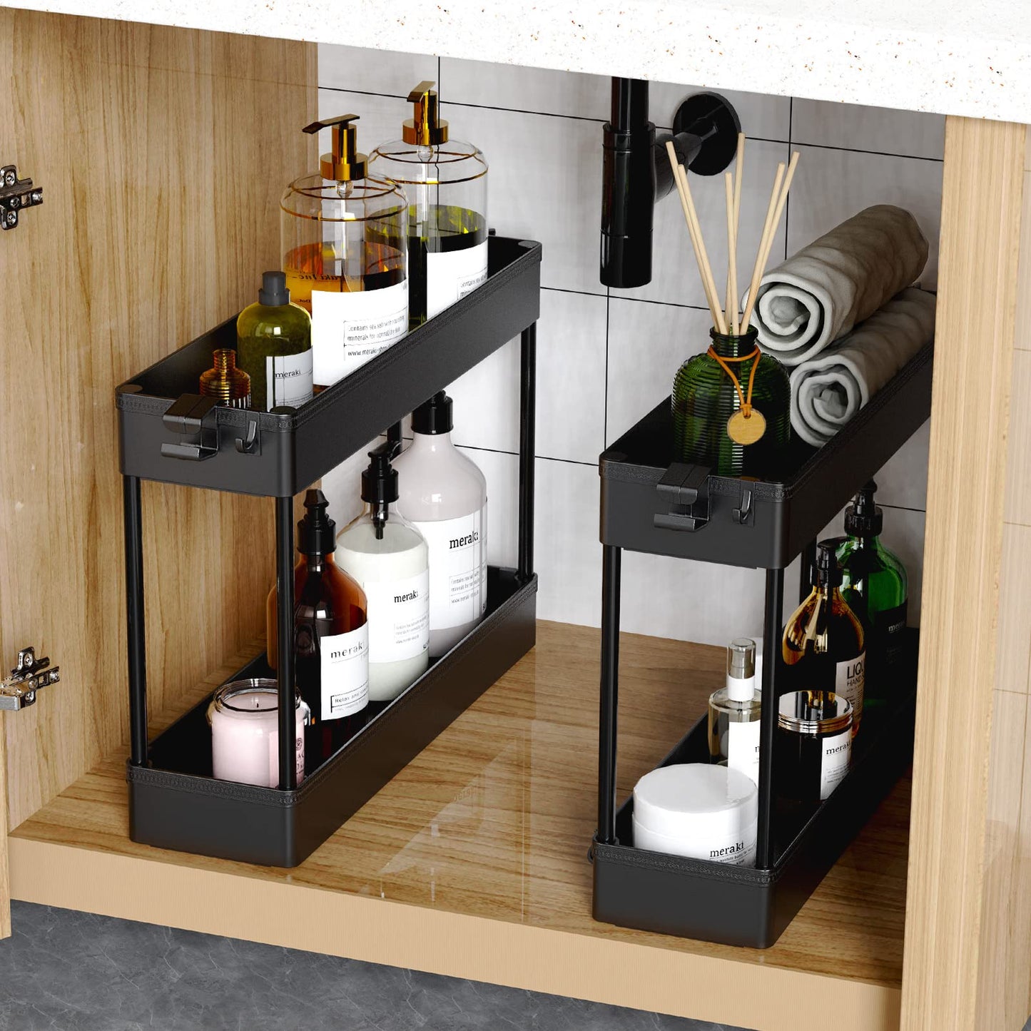 SPACEKEEPER Slim Rolling Storage Cart, 4 Tier Bathroom Cart Organizer,Black