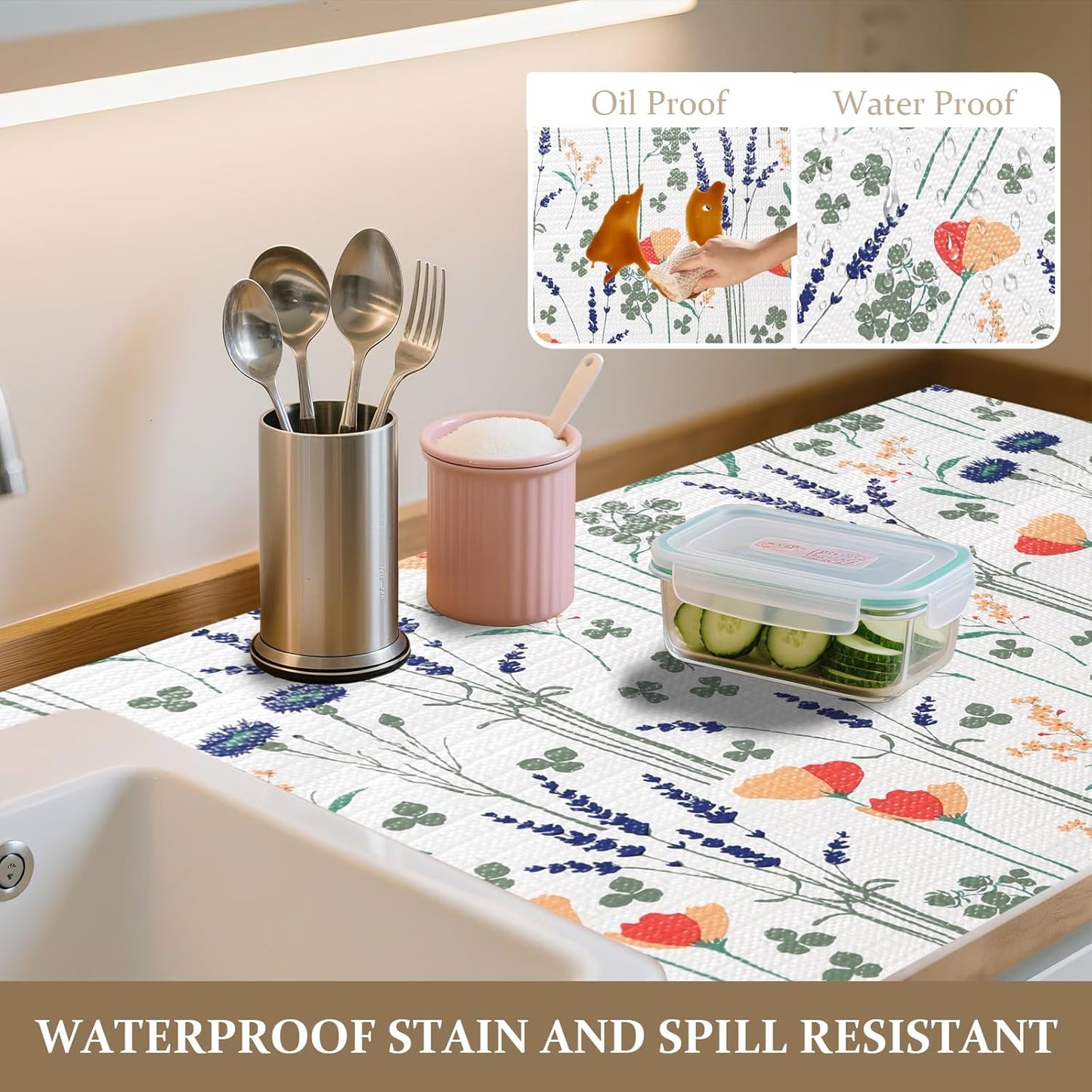 FINNEZ Shelf and Drawer Liner 12in x 30FT with Cutting Tool, Non Slip Non Adhesive Drawer Liners for Kitchen Cabinets, Waterproof Floral Cabinet Liner for Shelves, Refrigerator