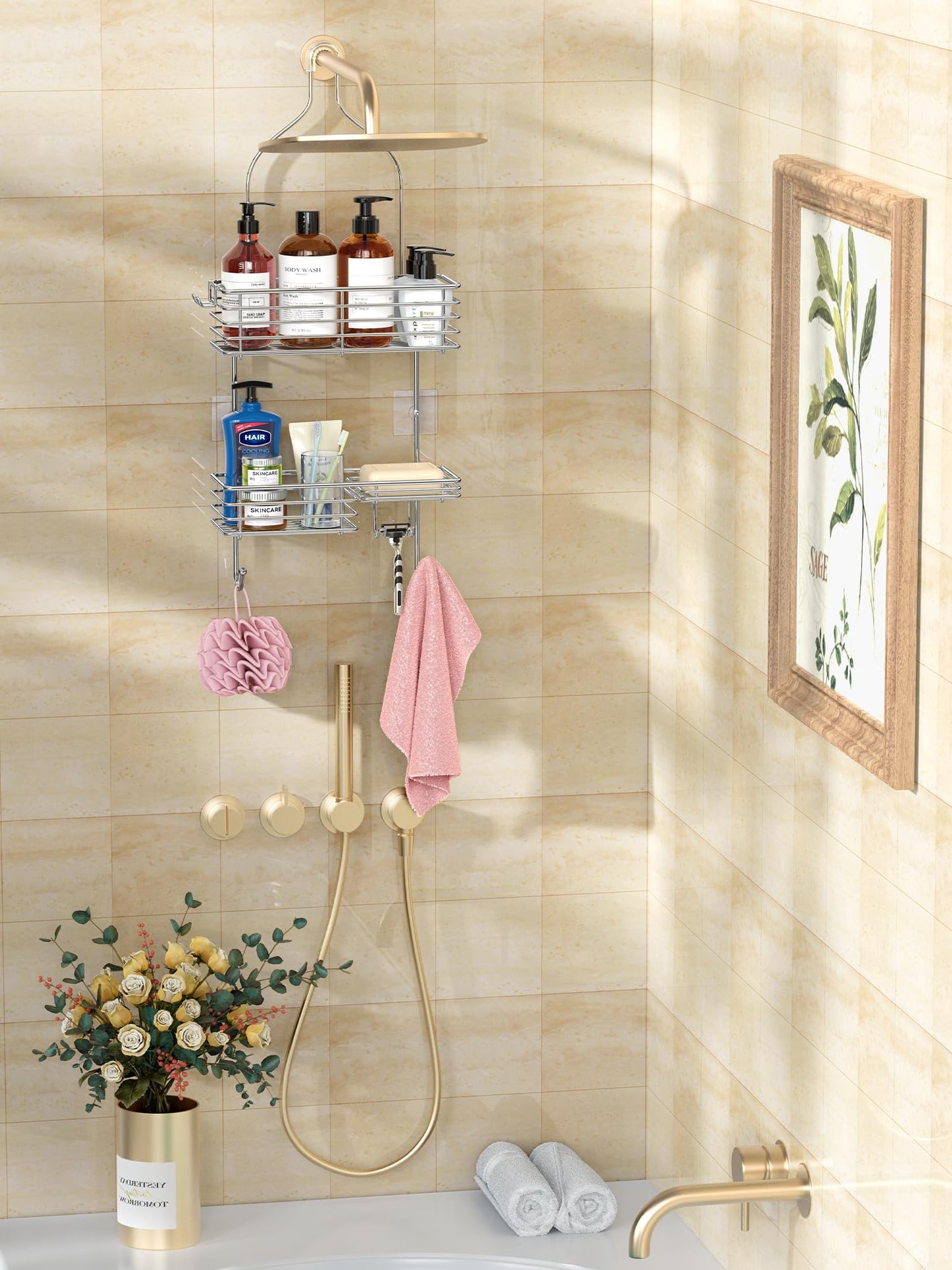 SMARTAKE Hanging Shower Head Caddy, Shower Shelf Organizer, Silver