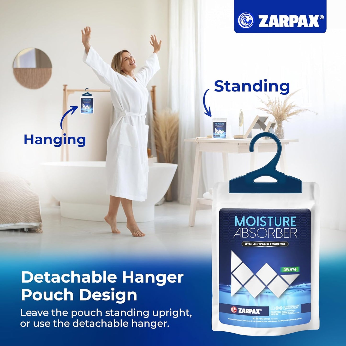 Moisture Absorber Sachets Activated Charcoal 7.5 oz/212g - Remove Excess Moisture In Air & Odor - Desiccant Dehumidifier for Closet, Drawer, Storage - Dampness & Humidity Control - Set of 10