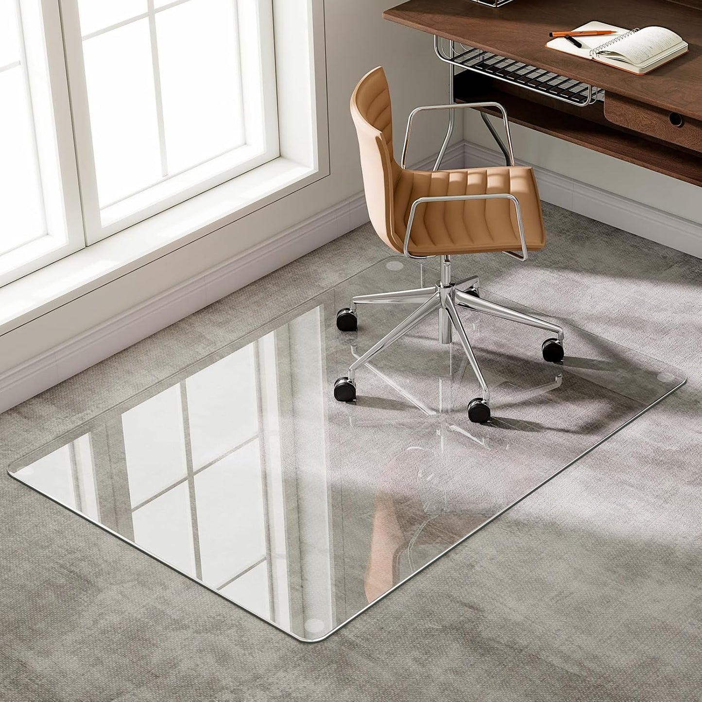 GLSLAND 47"x32" Tempered Glass Chair Mat Heavy-Duty Floor Protector for Carpet & Hard Floors Scratch-Resistant Office Computer Desk Mats Clear