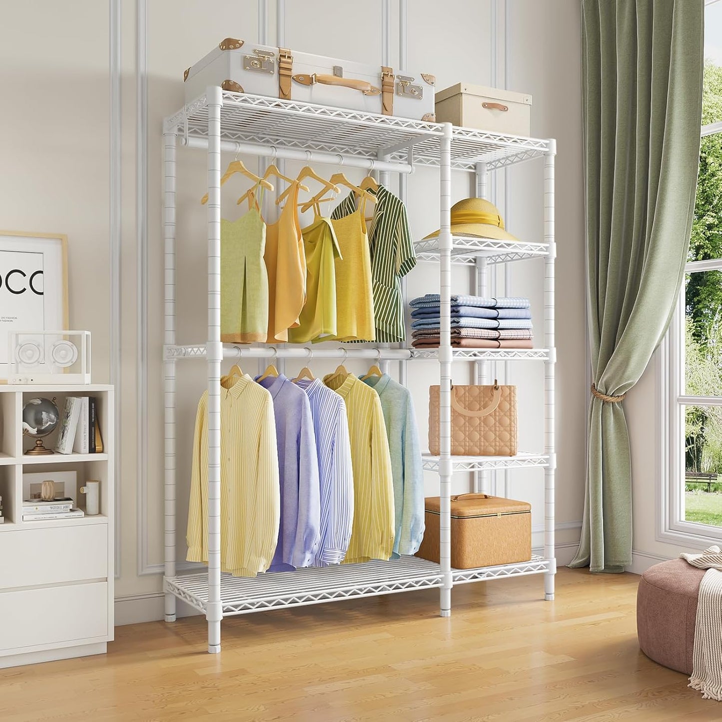 VIPEK V7 Garment Racks for Hanging Clothes Heavy Duty Clothes Rack with Shelves, Portable Closet Rack Metal Clothing Racks 5 Tiers Freestanding Closet Wardrobe System, Max Load 670lbs, White