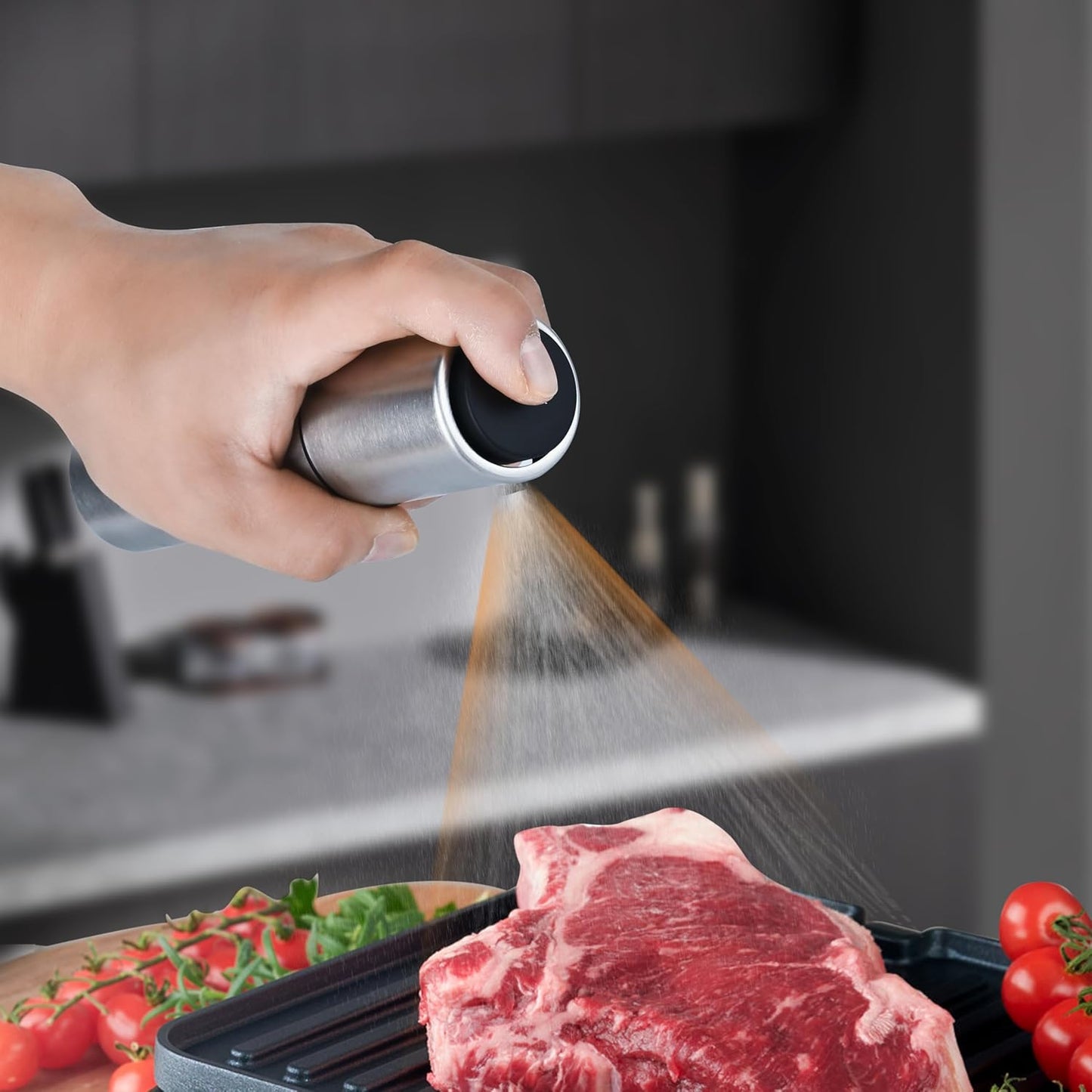 Oil Bottle for Cooking,100ml Stainless Steel Cooking Oil Spray Bottle for,Salads, BBQS and More,One-Handed Use