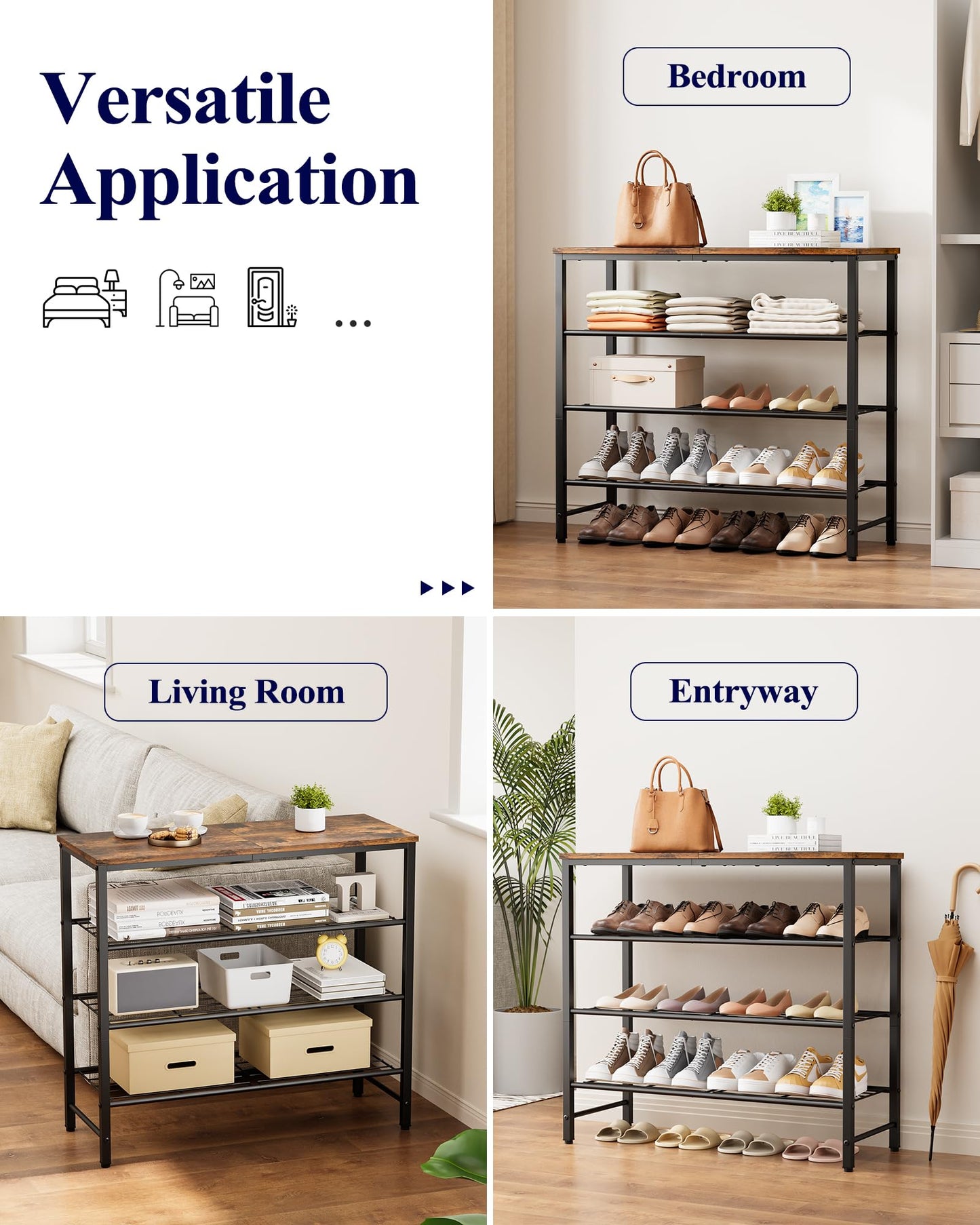 Kitsure Shoe Rack for Closet, Shoe Storage, 29.5" Wide - 4 Tier, Brown