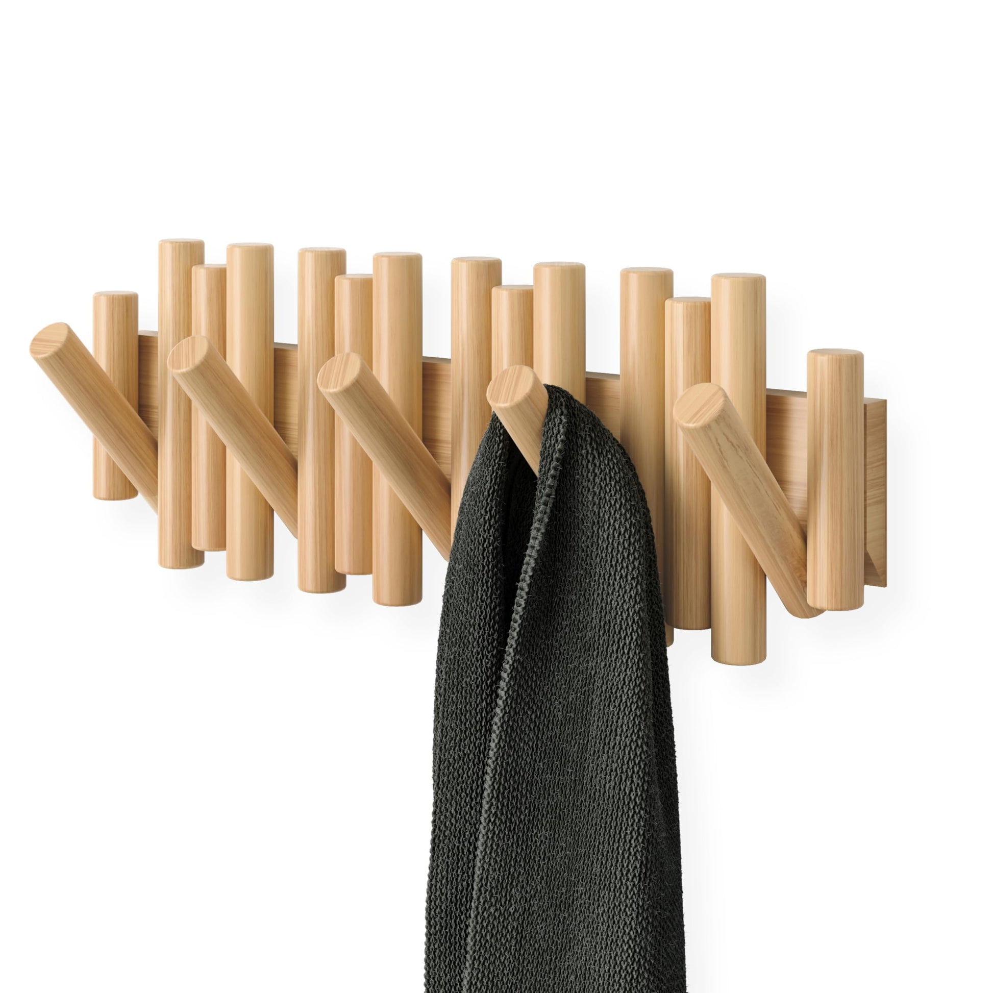 Umbra Picket Coat Rack, Wall Mount 5 Flip-Down Coat Hooks, Natural