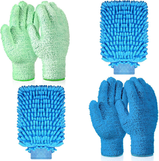 6 Pcs Microfiber Dusting Mitt Gloves Microfiber Washable Dusting Gloves Car Wash Mitt for Leaf