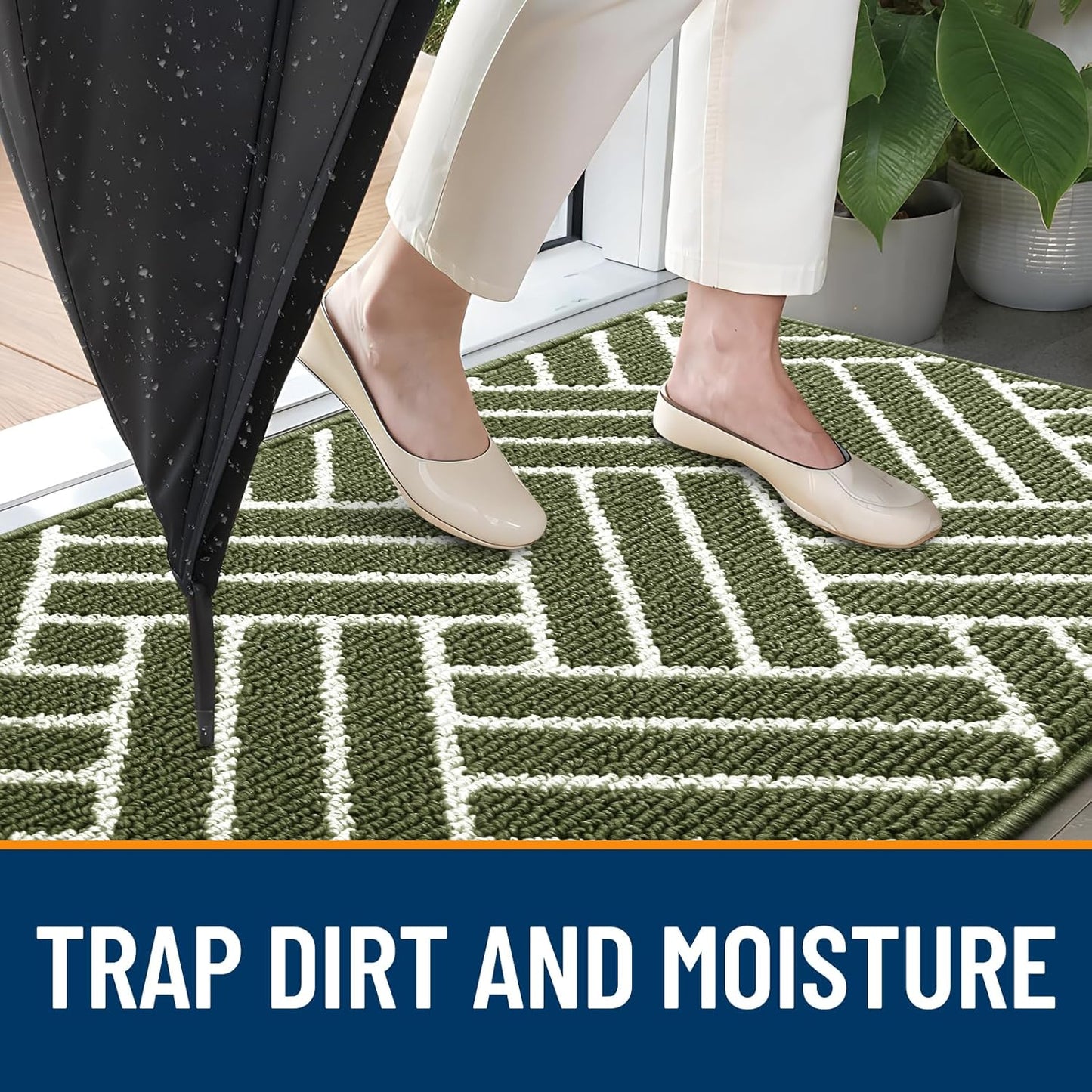 OLANLY Indoor Door Mat, 36x24 Inch, Dirt Resistant and Absorbent, Non-Slip Rubber Backing Floor Mats, Easy Clean Low-Profile Doormat for Entryway, Front Door, and Inside Entrance, Green