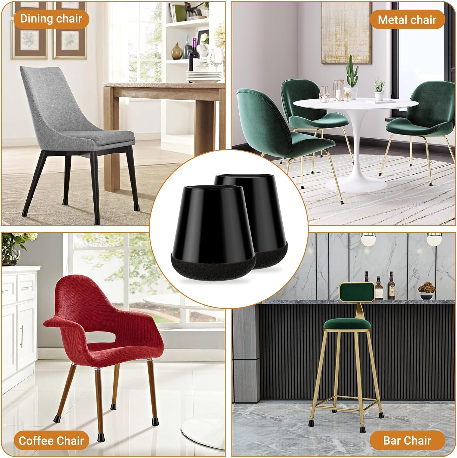 24 PCS Silicone Chair Leg Floor Protectors Medium Fit (1"-1.2") Rubber Felt Furniture Pads Chair