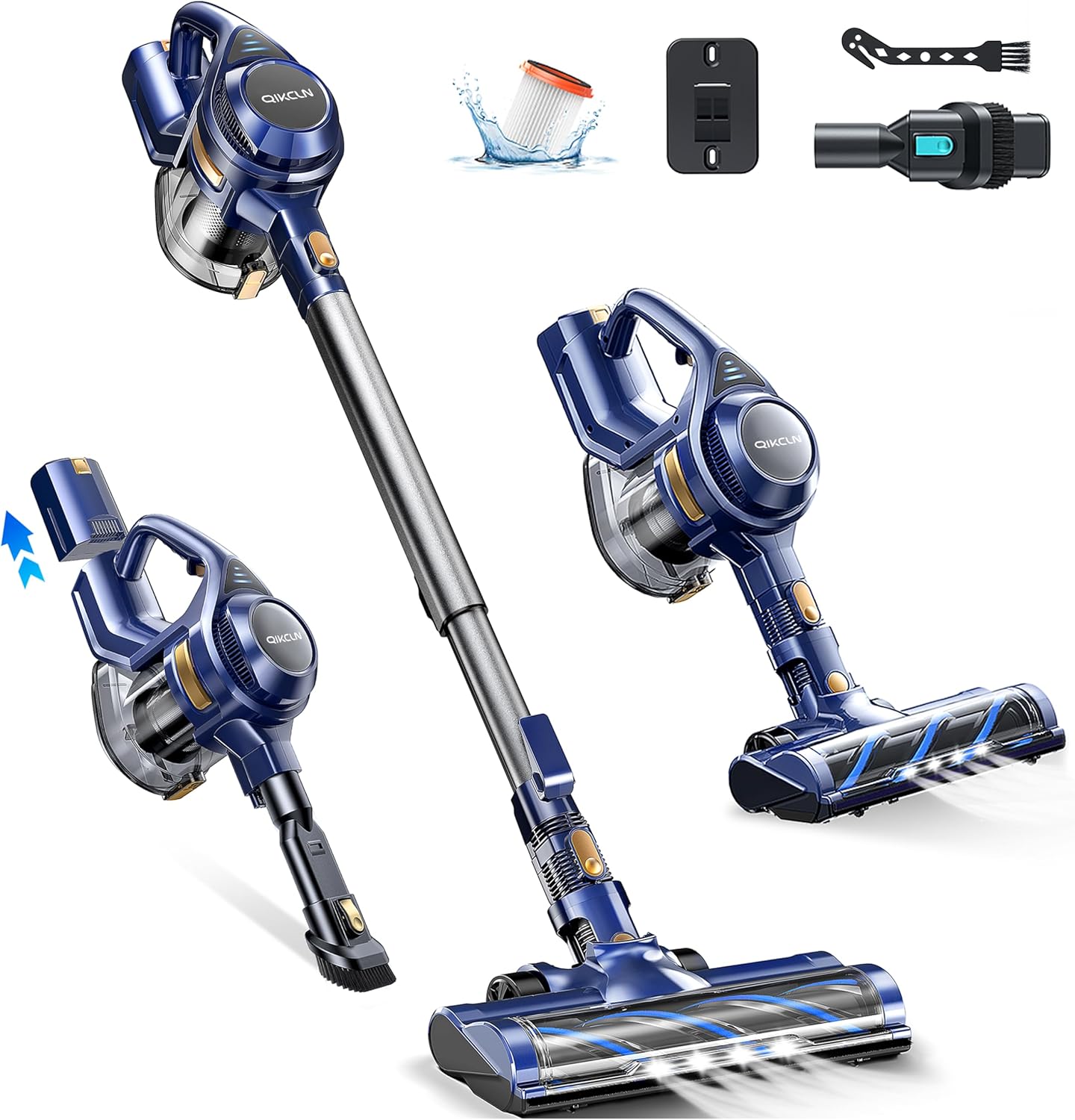 Cordless Vacuum Cleaner, Rapid Clean 23 Kpa Powerful Suction, 1.3 L Large Capacity, 2 Modes & 30Mins Runtime, Rechargeable Stick Vacuum for Pet Hair Hardwood Carpet - Blue