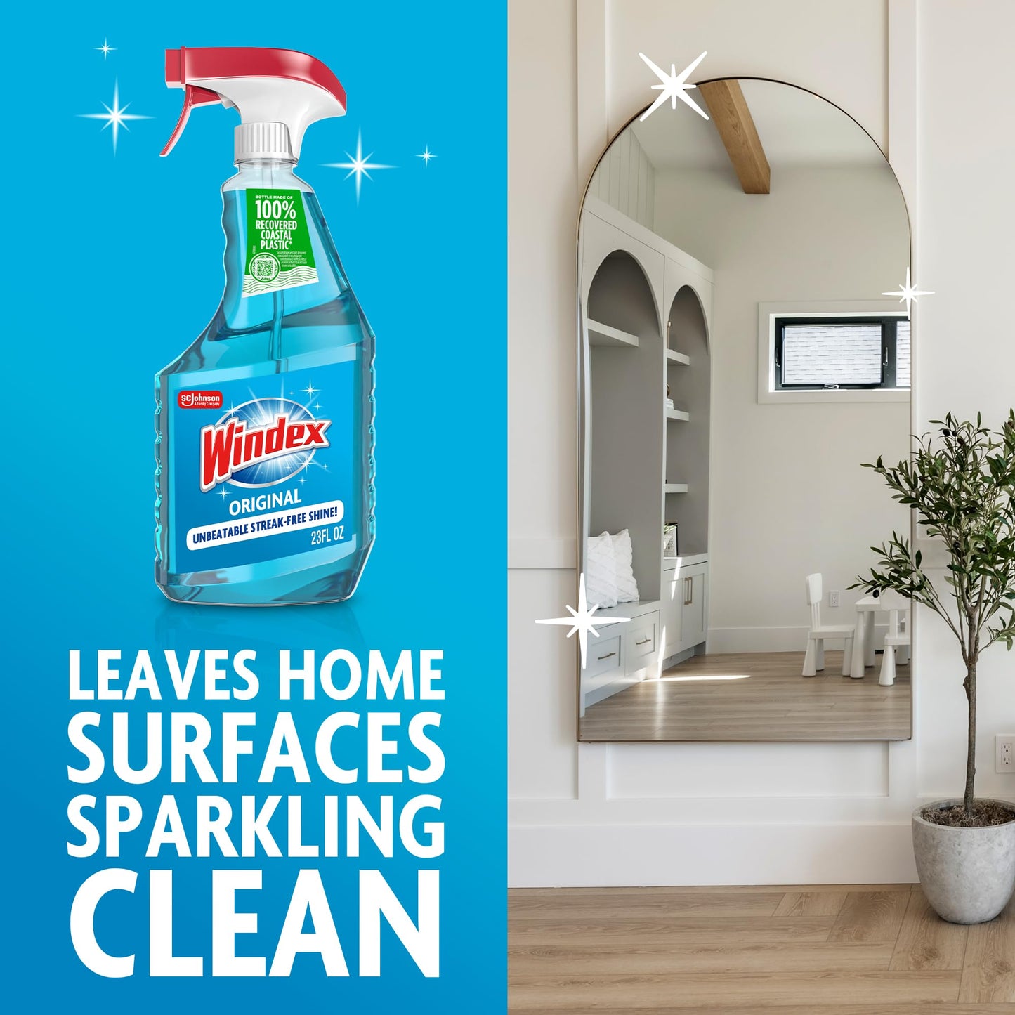 Windex Glass and Window Cleaner Spray Bottle, Packaging Designed to Prevent Leakage and Breaking