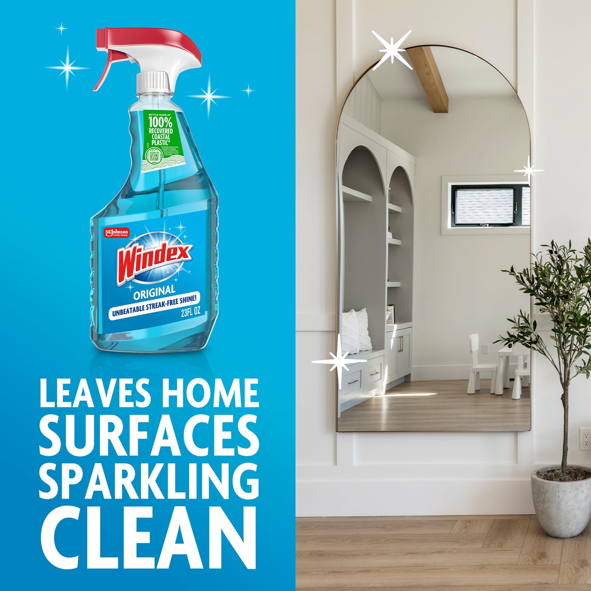 Windex Glass and Window Cleaner Spray Bottle, Packaging Designed to Prevent Leakage and Breaking