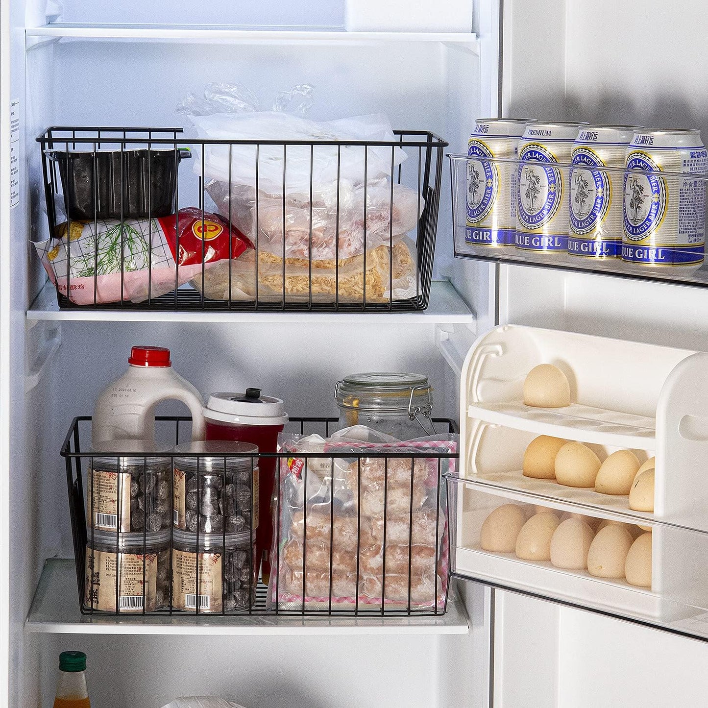 16inch Upright Freezer Organizer Baskets for 13-14,16-21 cu.ft Standup Freezer, Settle freezer chaos and reduce food waste effectively, Durable, Fully Use Space, Improve Air Circulate, Black, Pack 4