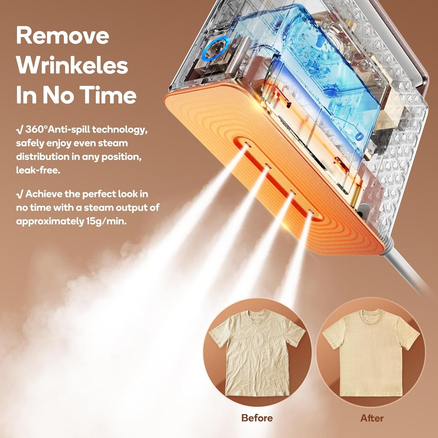 Newbealer Travel Steam Iron for Clothes, Global Voltage 100-240V Handheld Steamer, 293℉ Dry Ironing, Non-Stick Ceramic Soleplate, Horizontal & Vertical Steaming, Auto-off, Silicone Rest & Zipper Bag