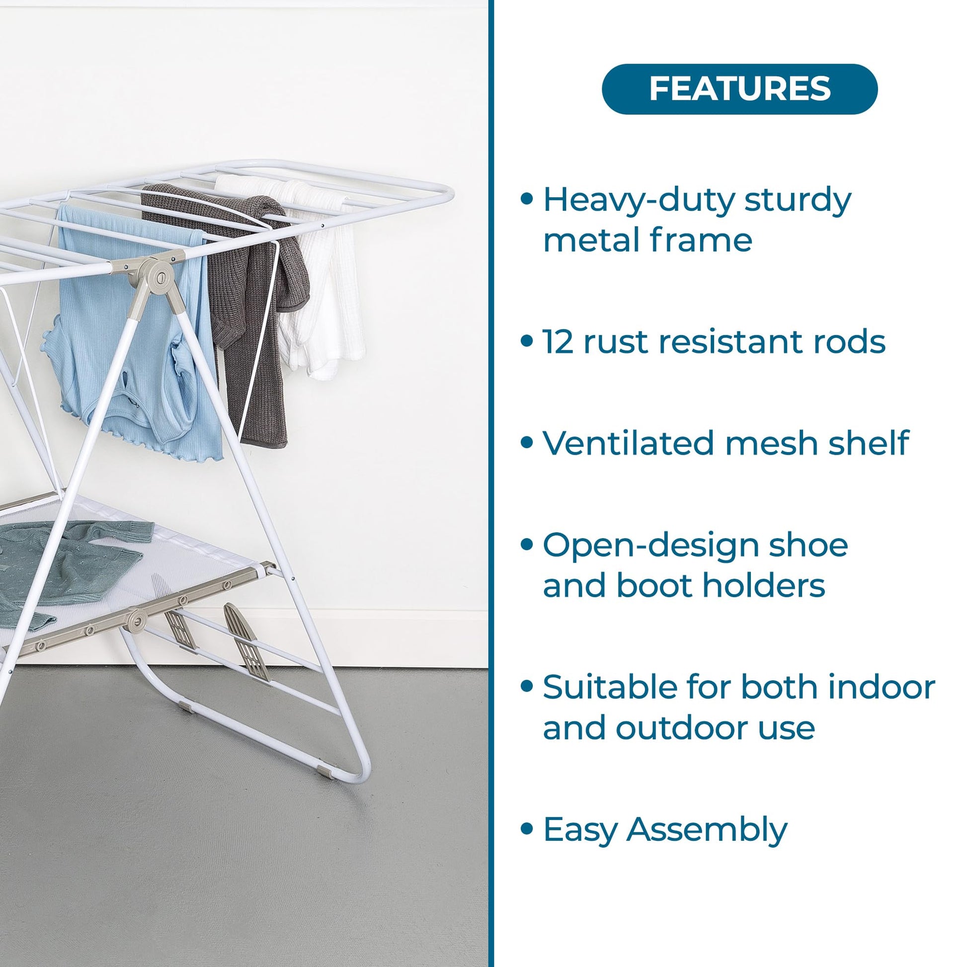 Honey-Can-Do Heavy-Duty Gullwing Clothes Drying Rack, 50 lb, White